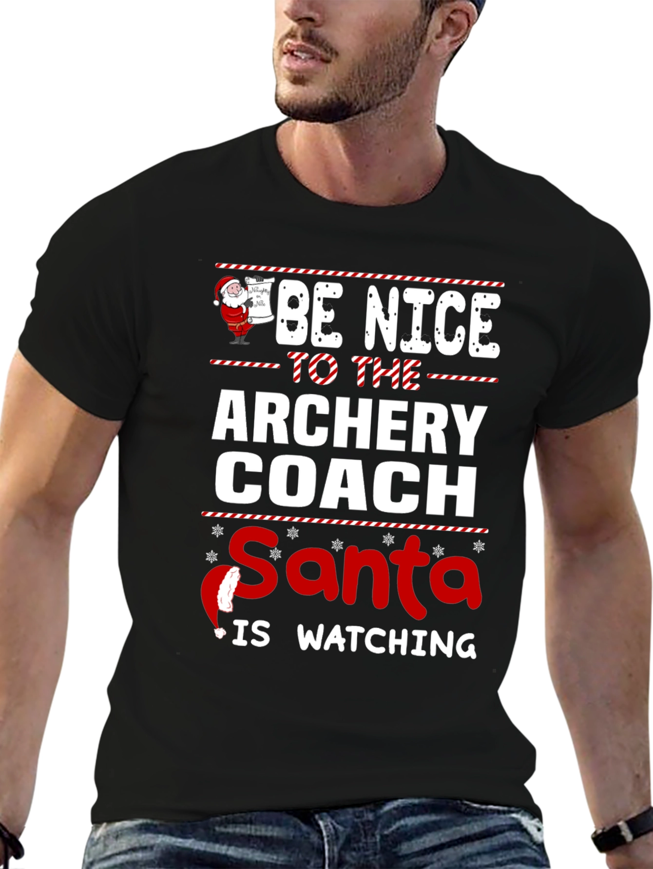 Archery Coach Santa T-Shirt - Be Nice Holiday Tee