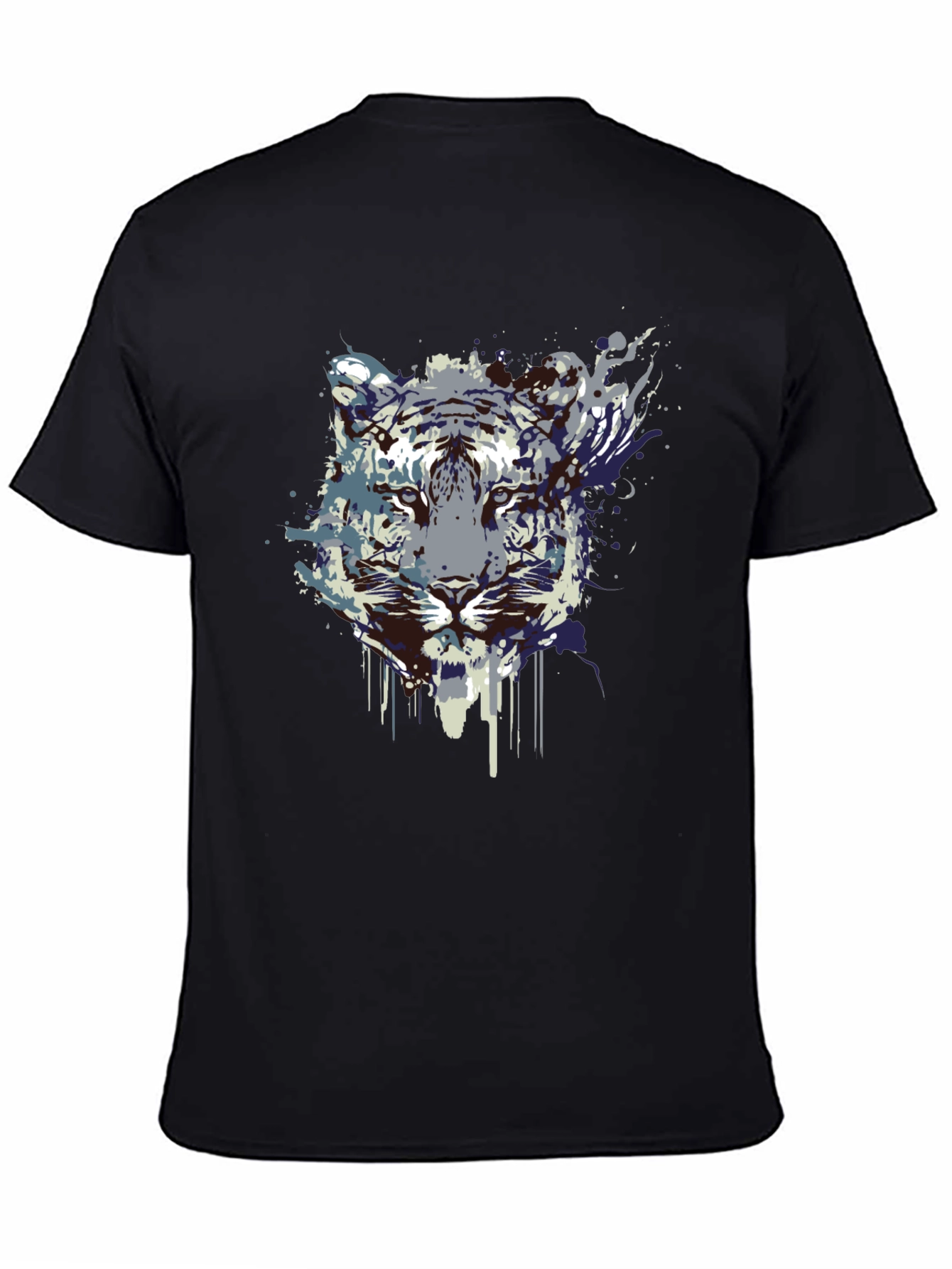 Abstract Tiger Graphic Tee - Black Cotton Blend