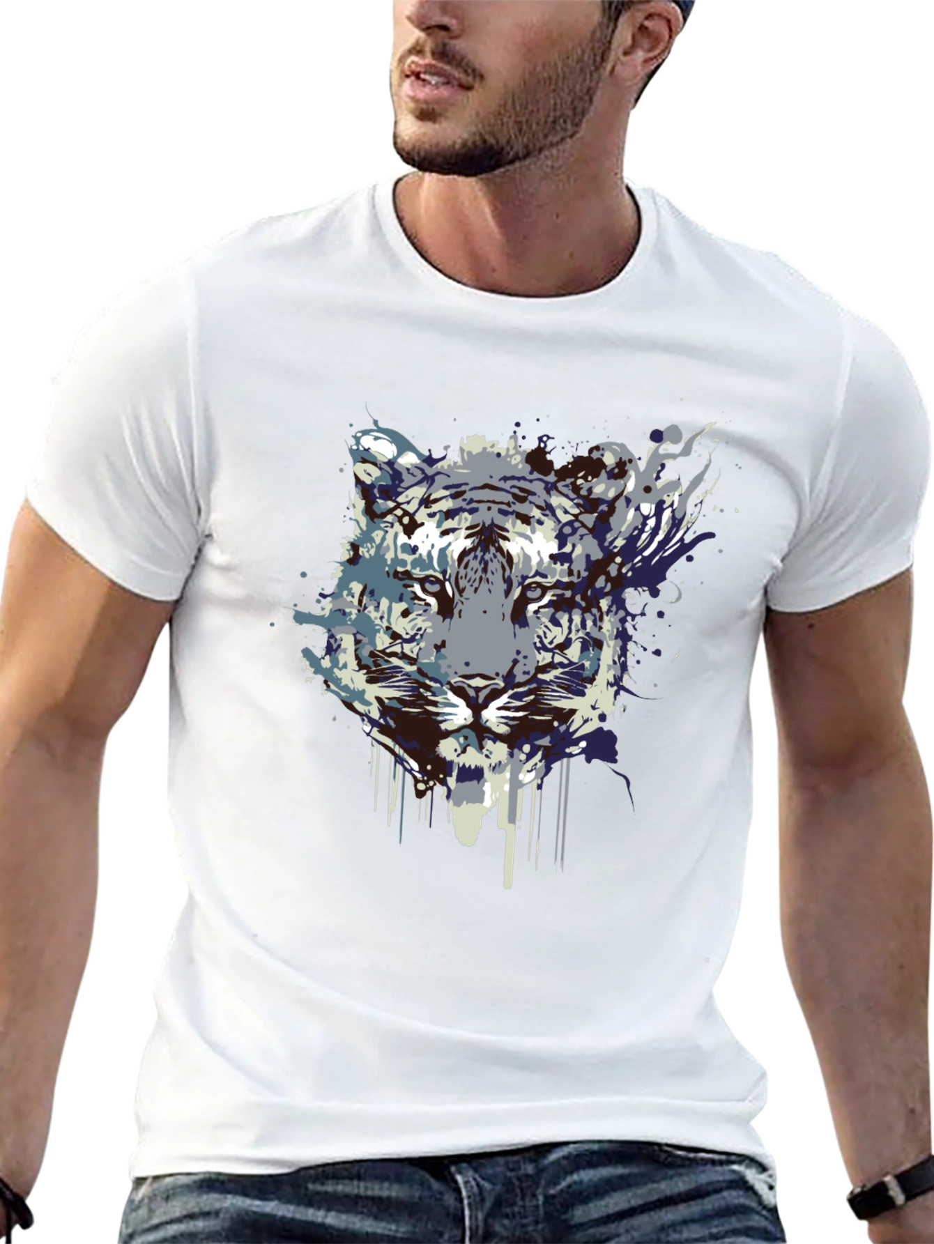 Abstract Tiger Graphic Tee - Black Cotton Blend