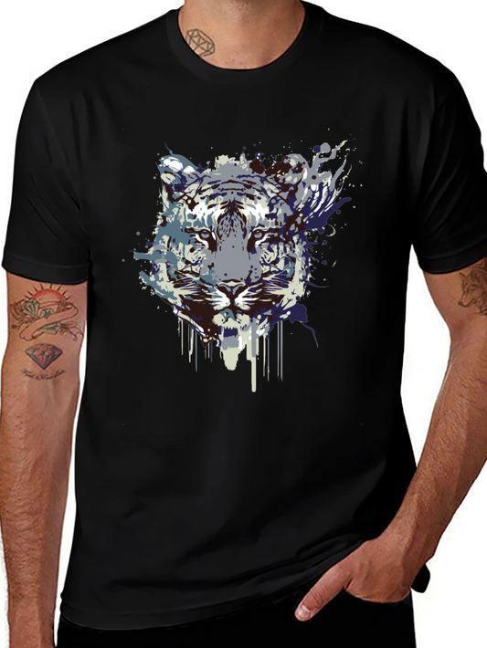 Abstract Tiger Graphic Tee - Black Cotton Blend