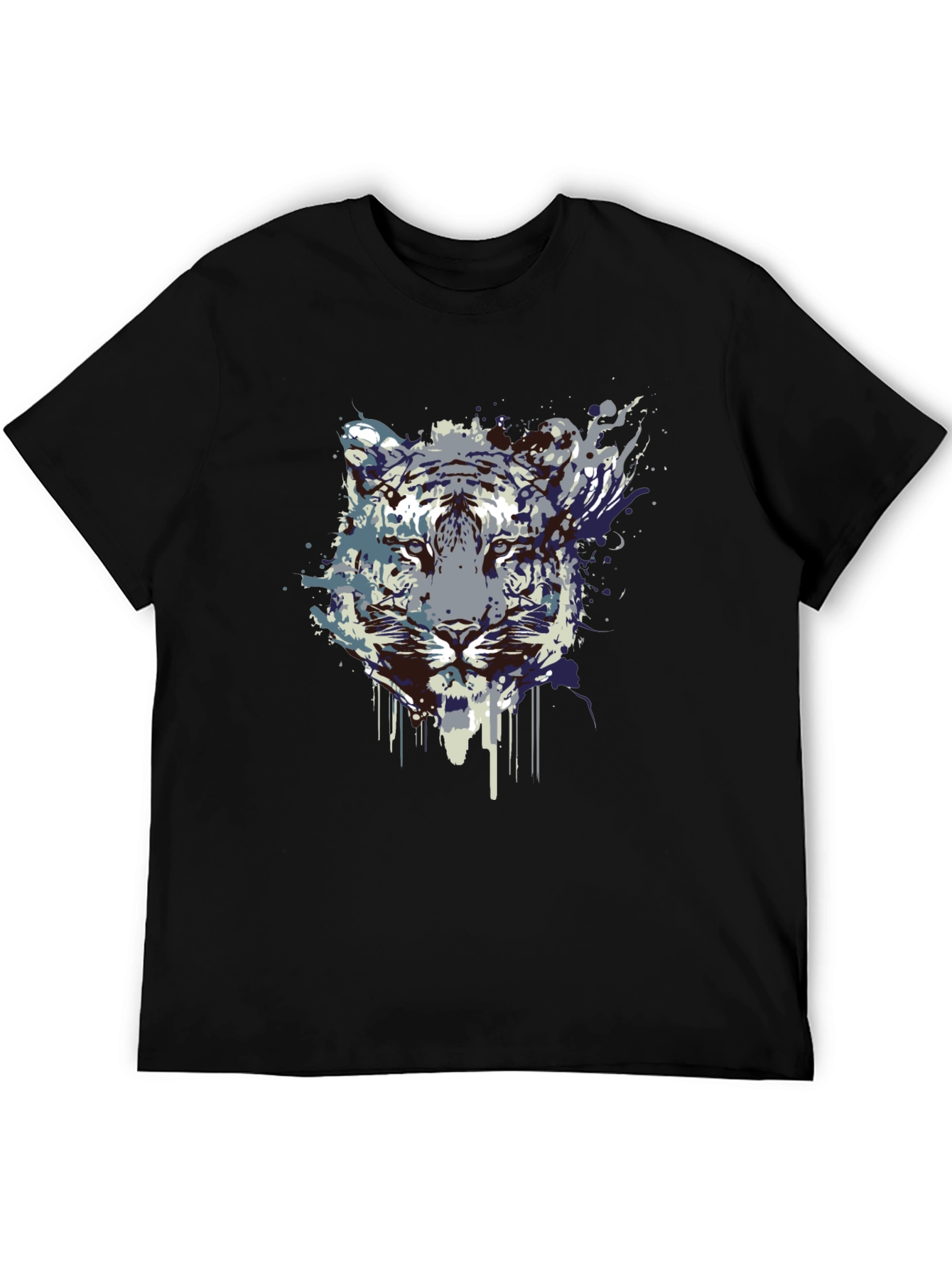 Abstract Tiger Graphic Tee - Black Cotton Blend