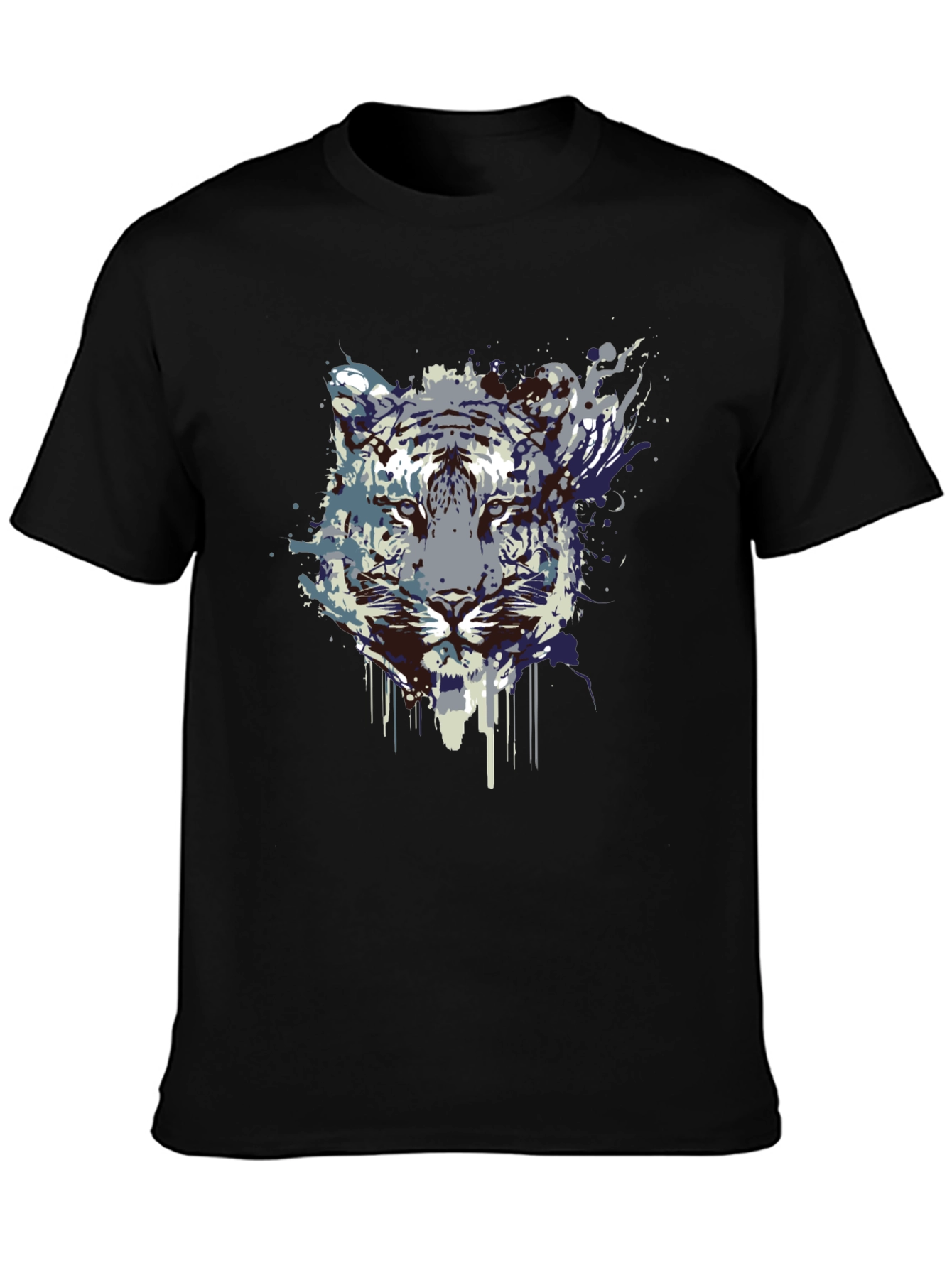 Abstract Tiger Graphic Tee - Black Cotton Blend