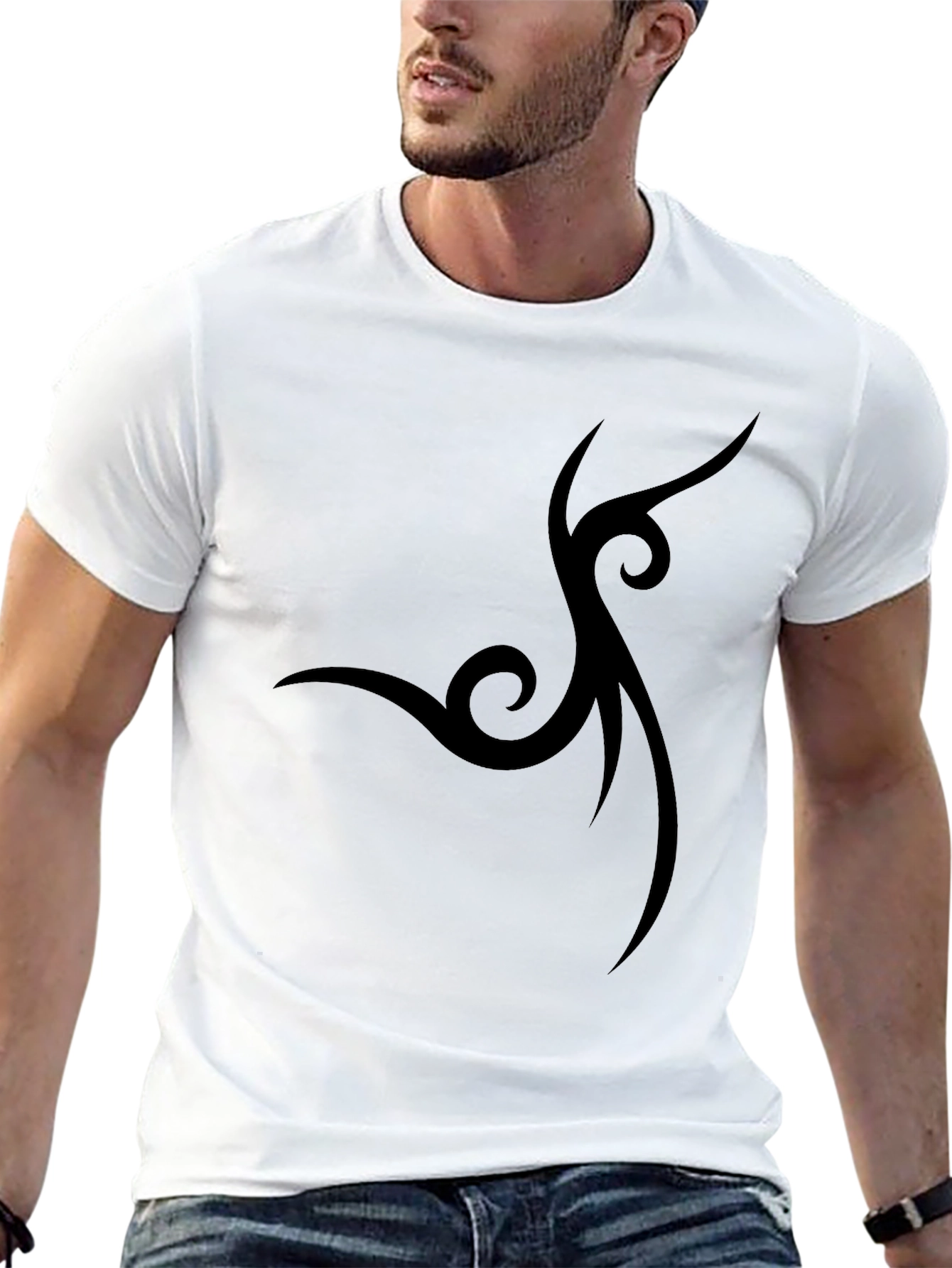 Mens Black T-Shirt with Tribal Graphic