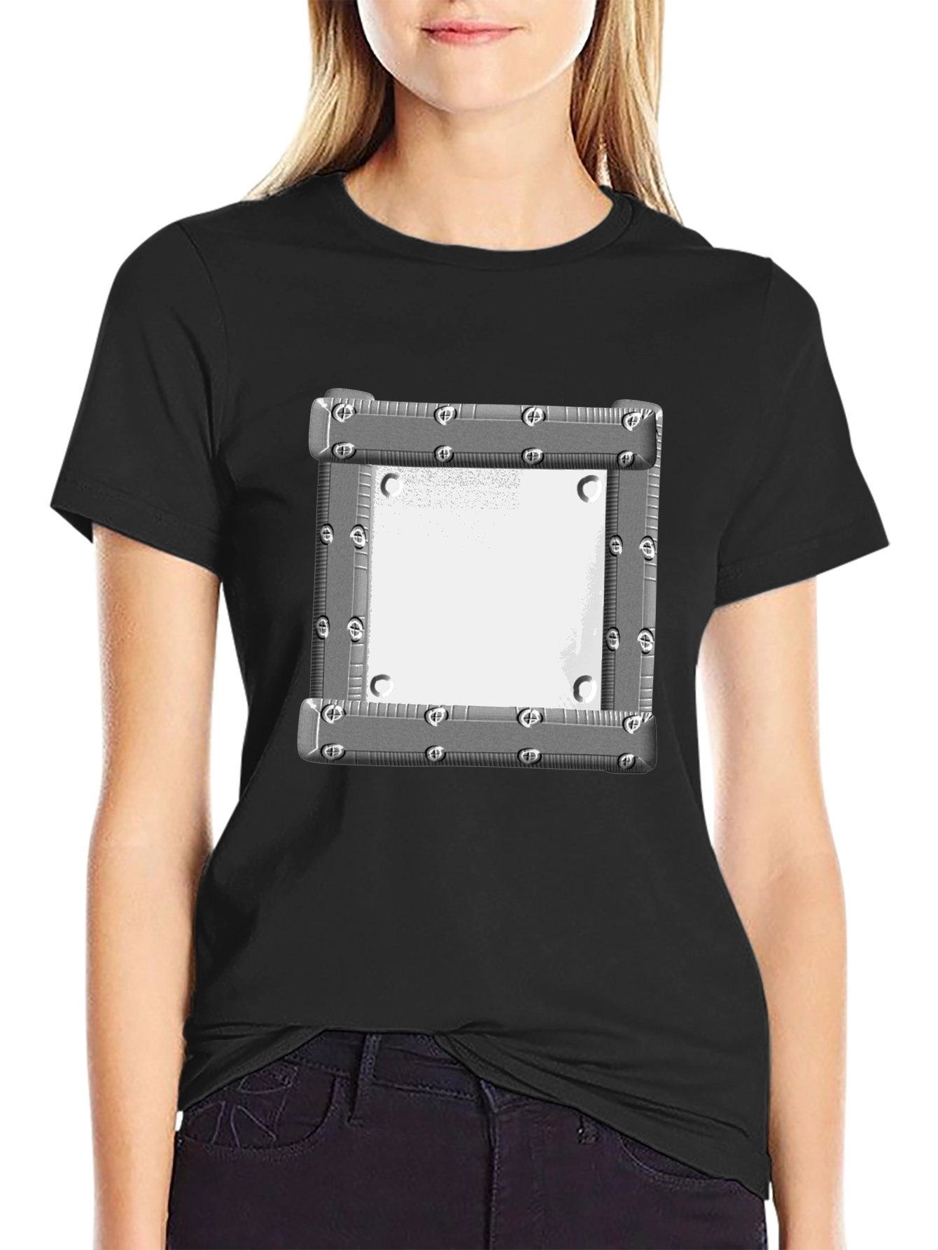 Black Tee with Metallic Square Graphic