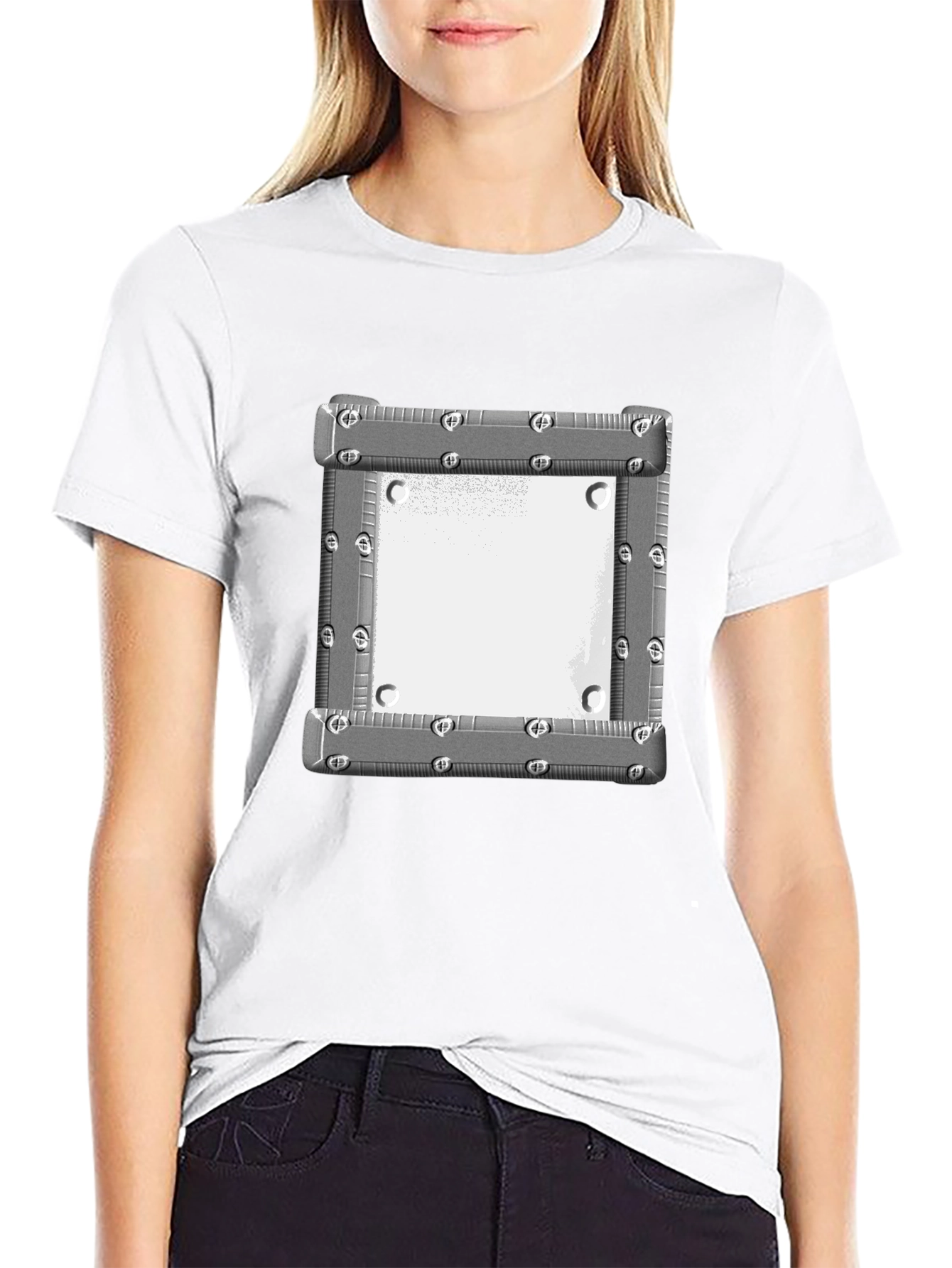 Black Tee with Metallic Square Graphic
