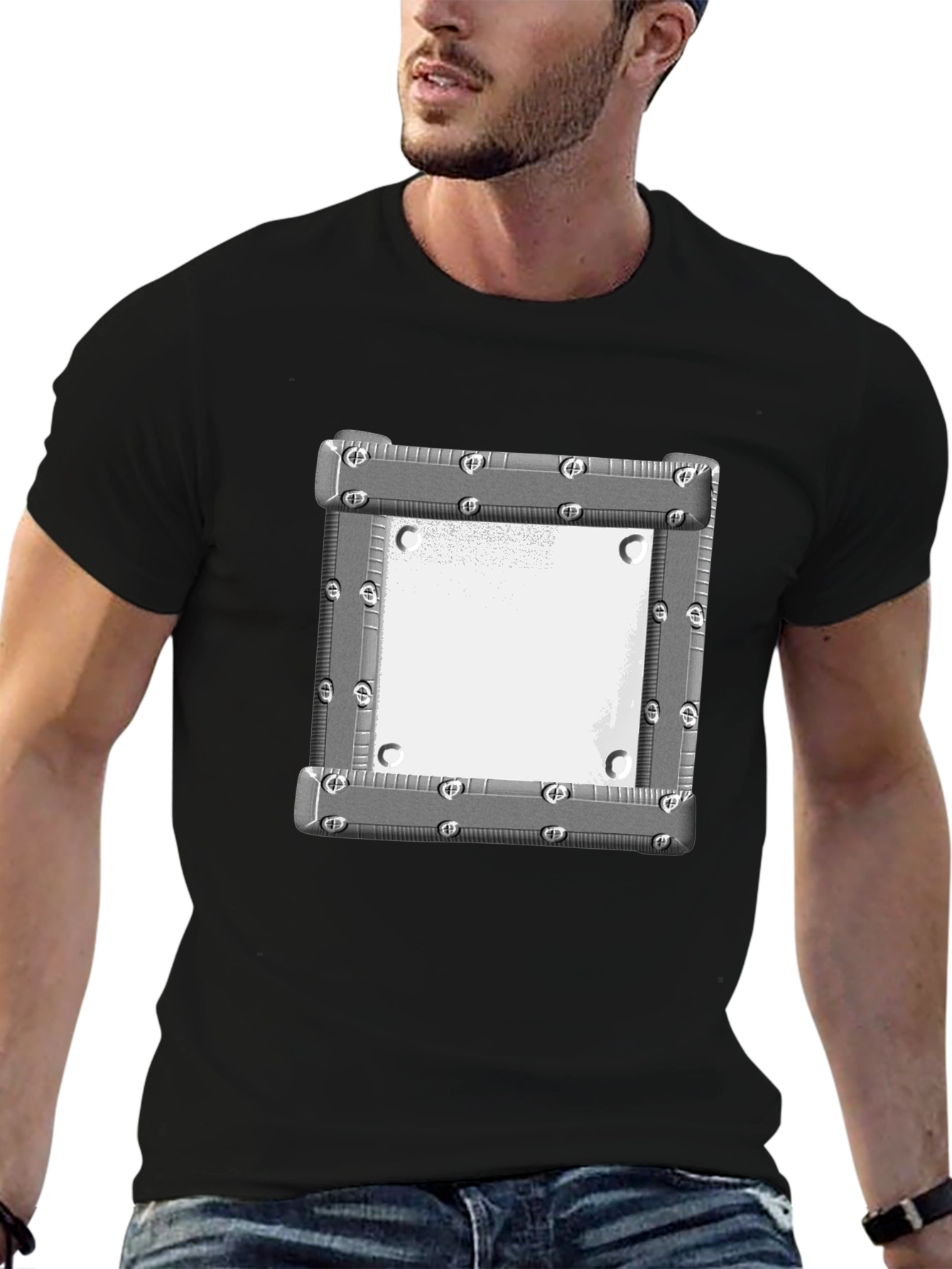 Black Tee with Metallic Square Graphic