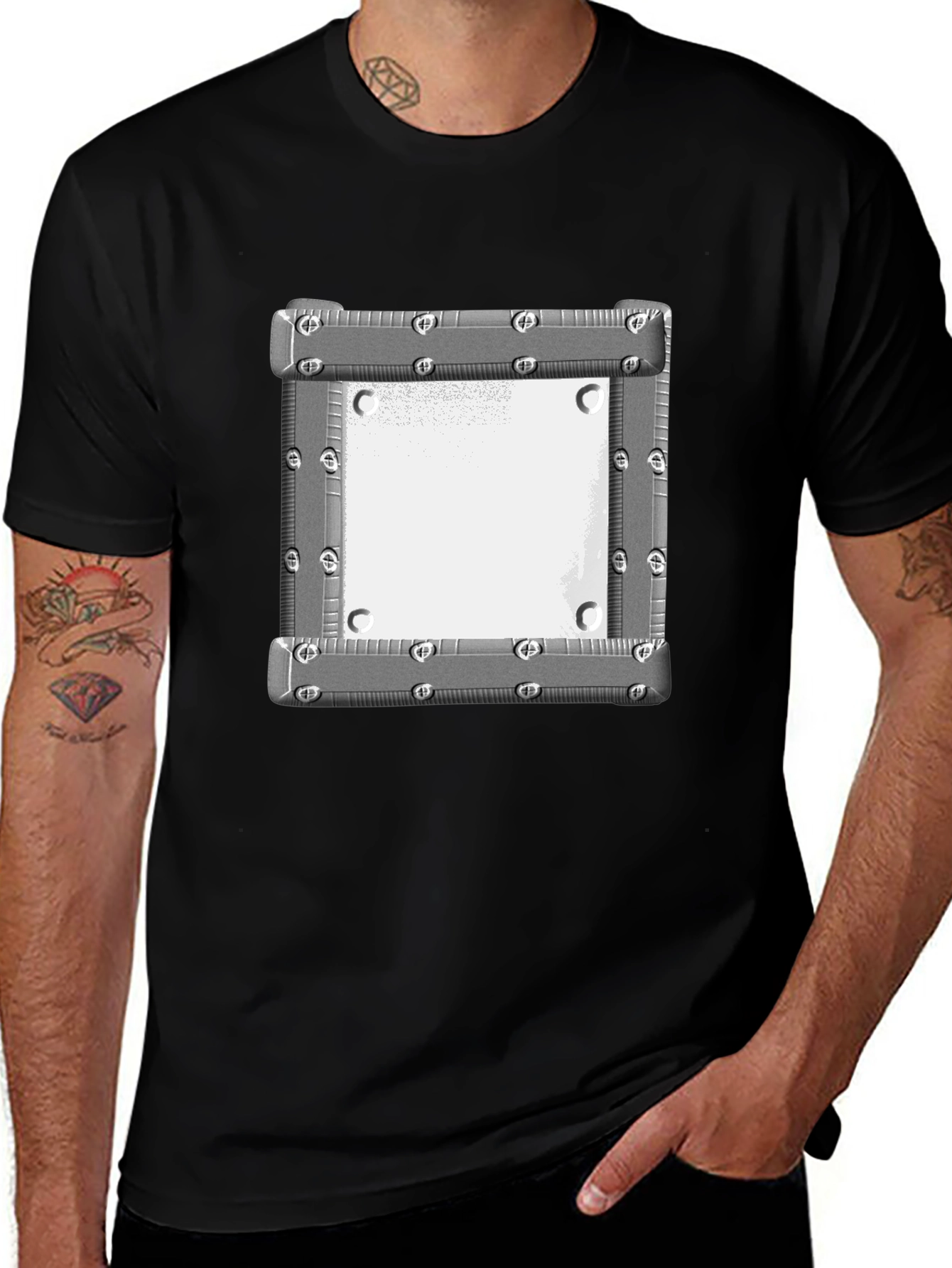 Black Tee with Metallic Square Graphic