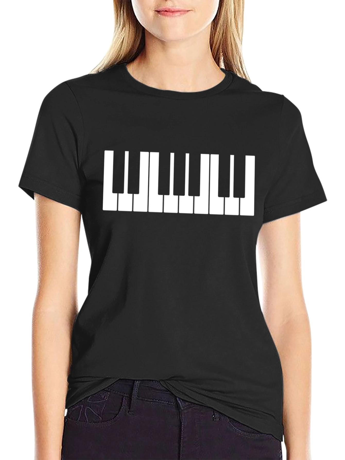 Piano Keys Graphic Tee - Black Cotton T-Shirt