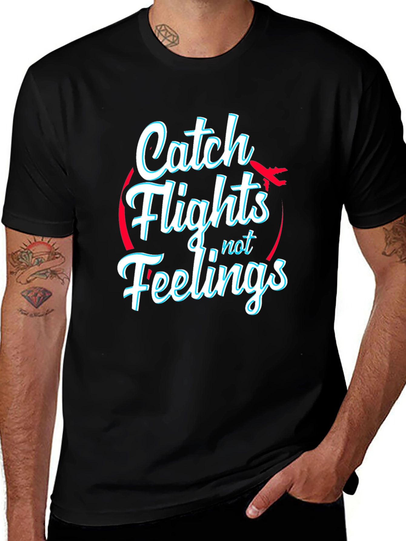 Catch Flights Not Feelings Black T-Shirt