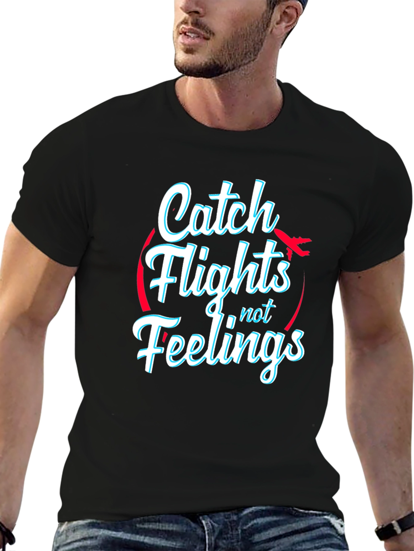 Catch Flights Not Feelings Black T-Shirt