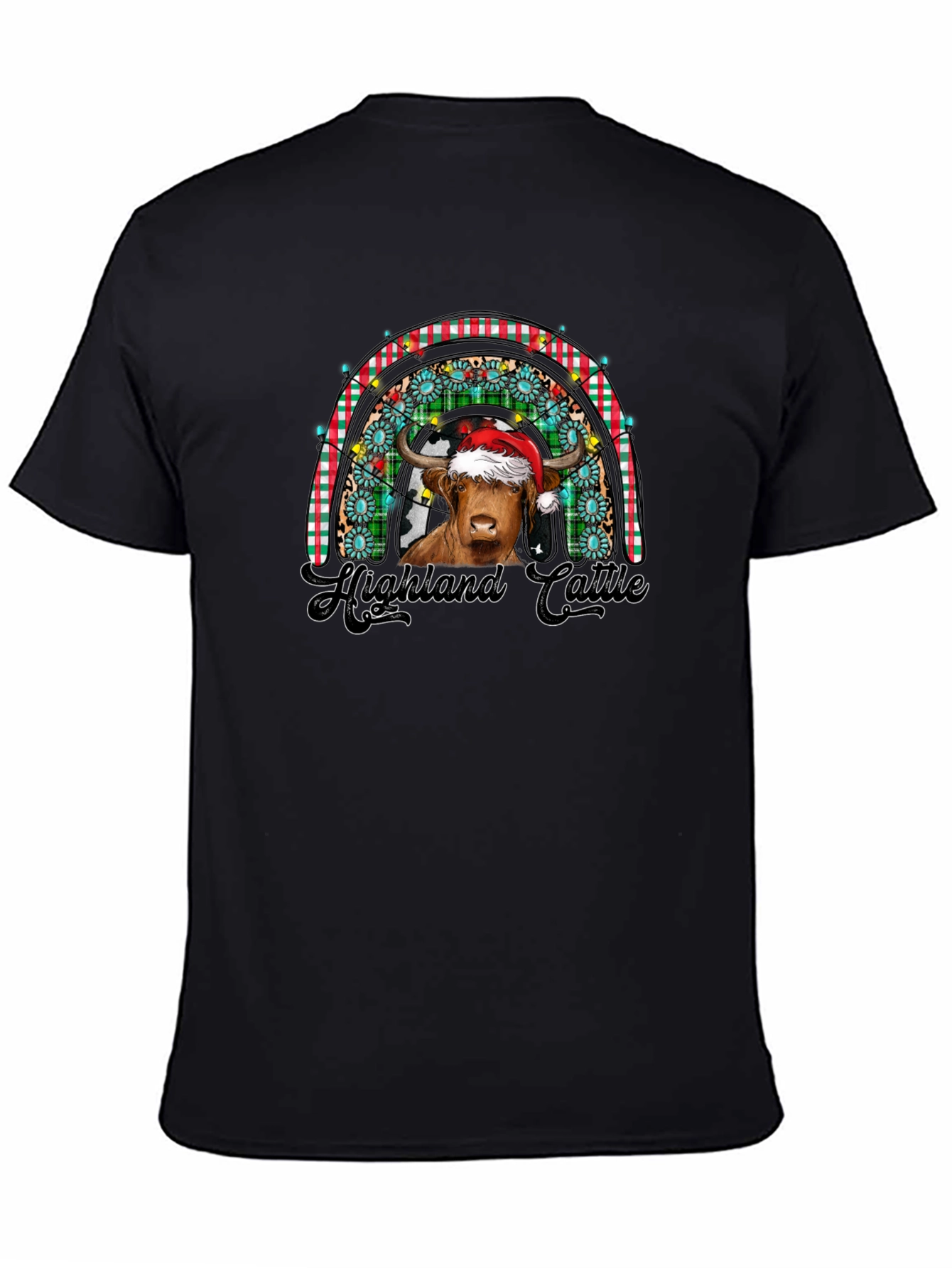 Festive Highland Cattle Christmas Rainbow T-Shirt