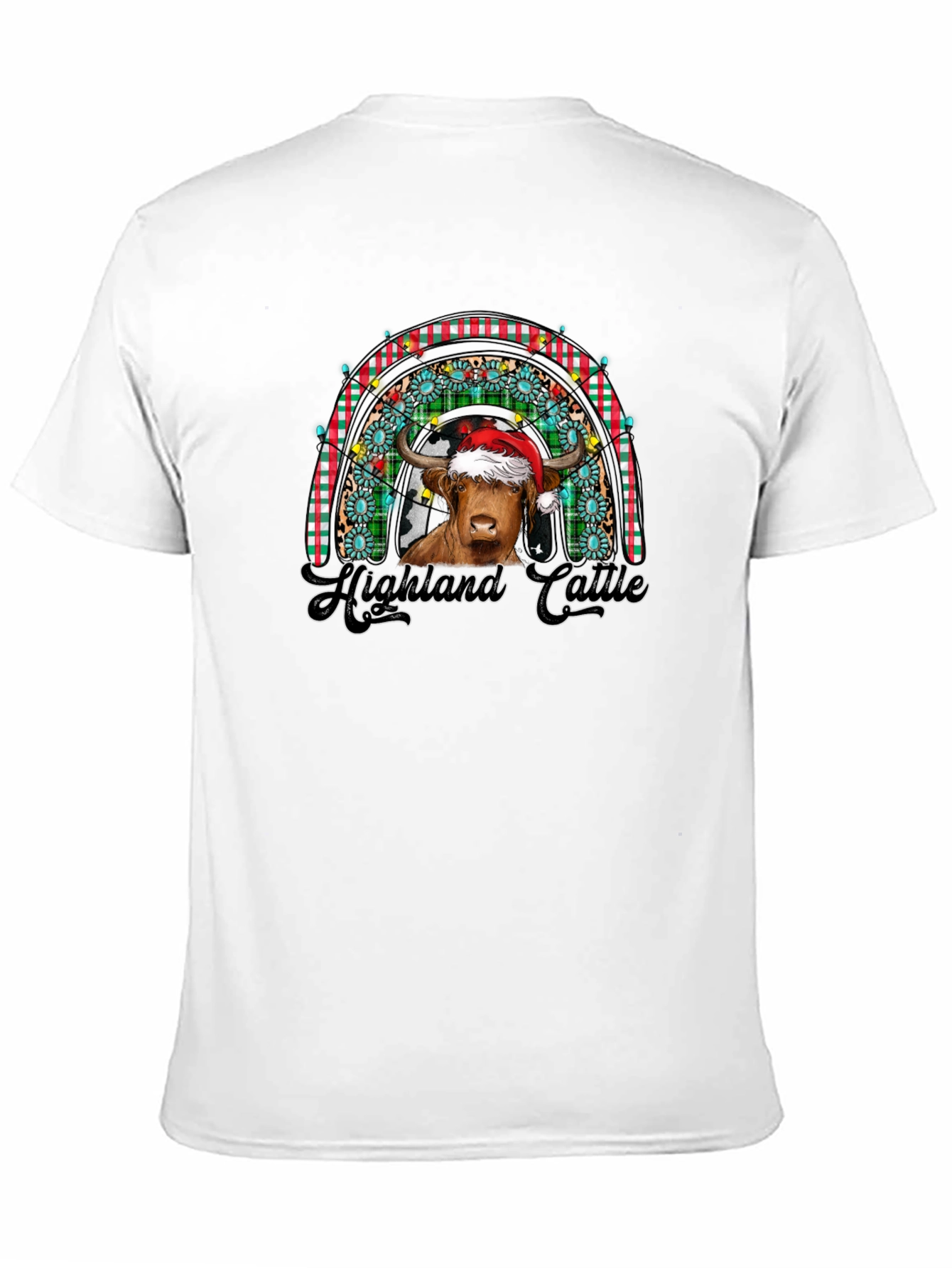 Festive Highland Cattle Christmas Rainbow T-Shirt