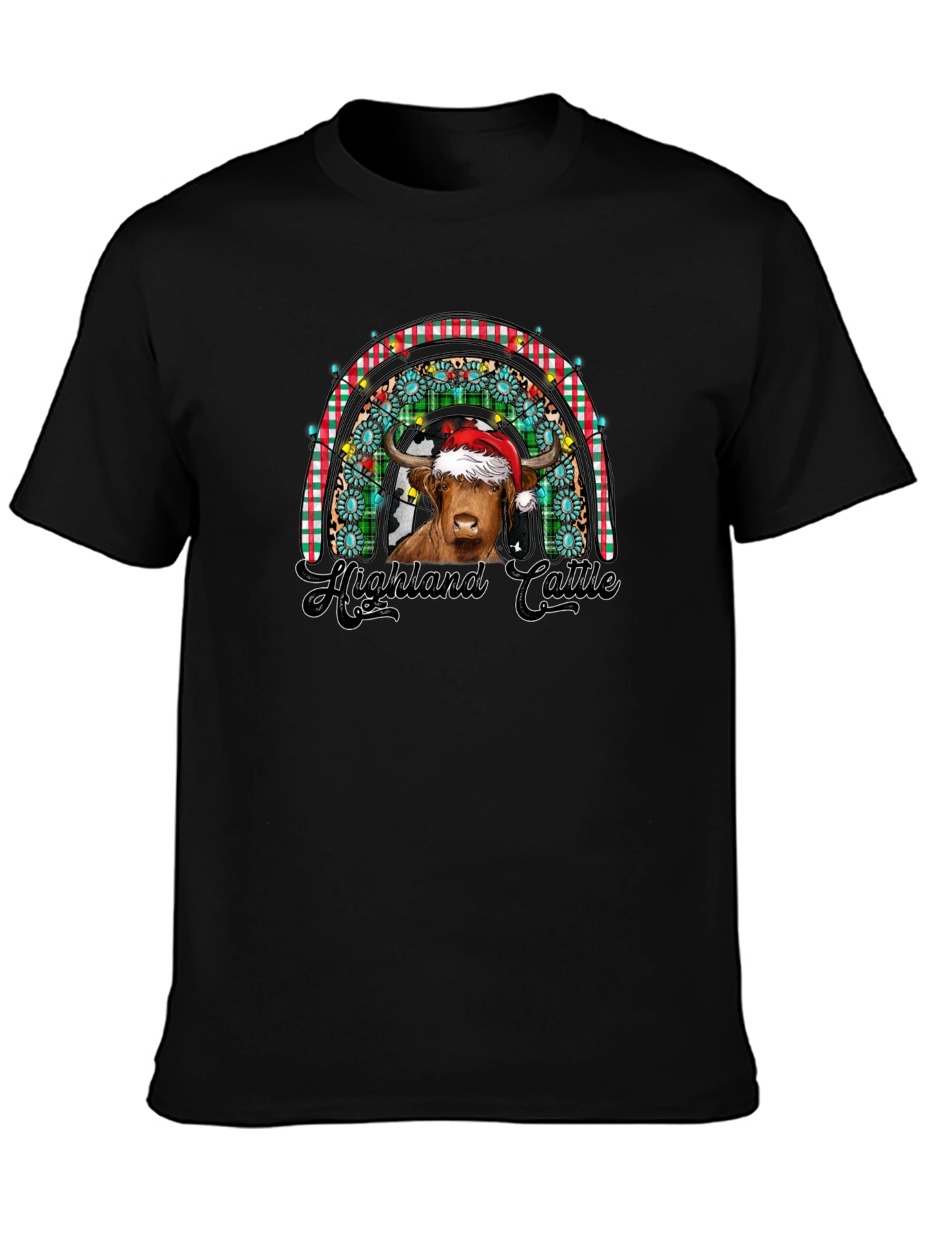 Festive Highland Cattle Christmas Rainbow T-Shirt
