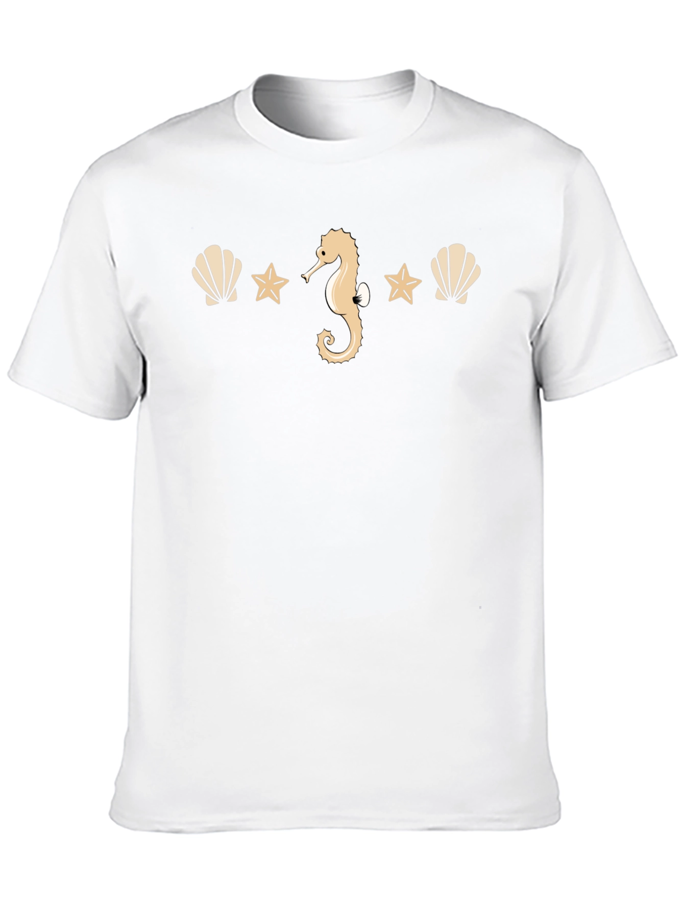 Beach Theme Tee: Seashells Stars & Seahorse Design
