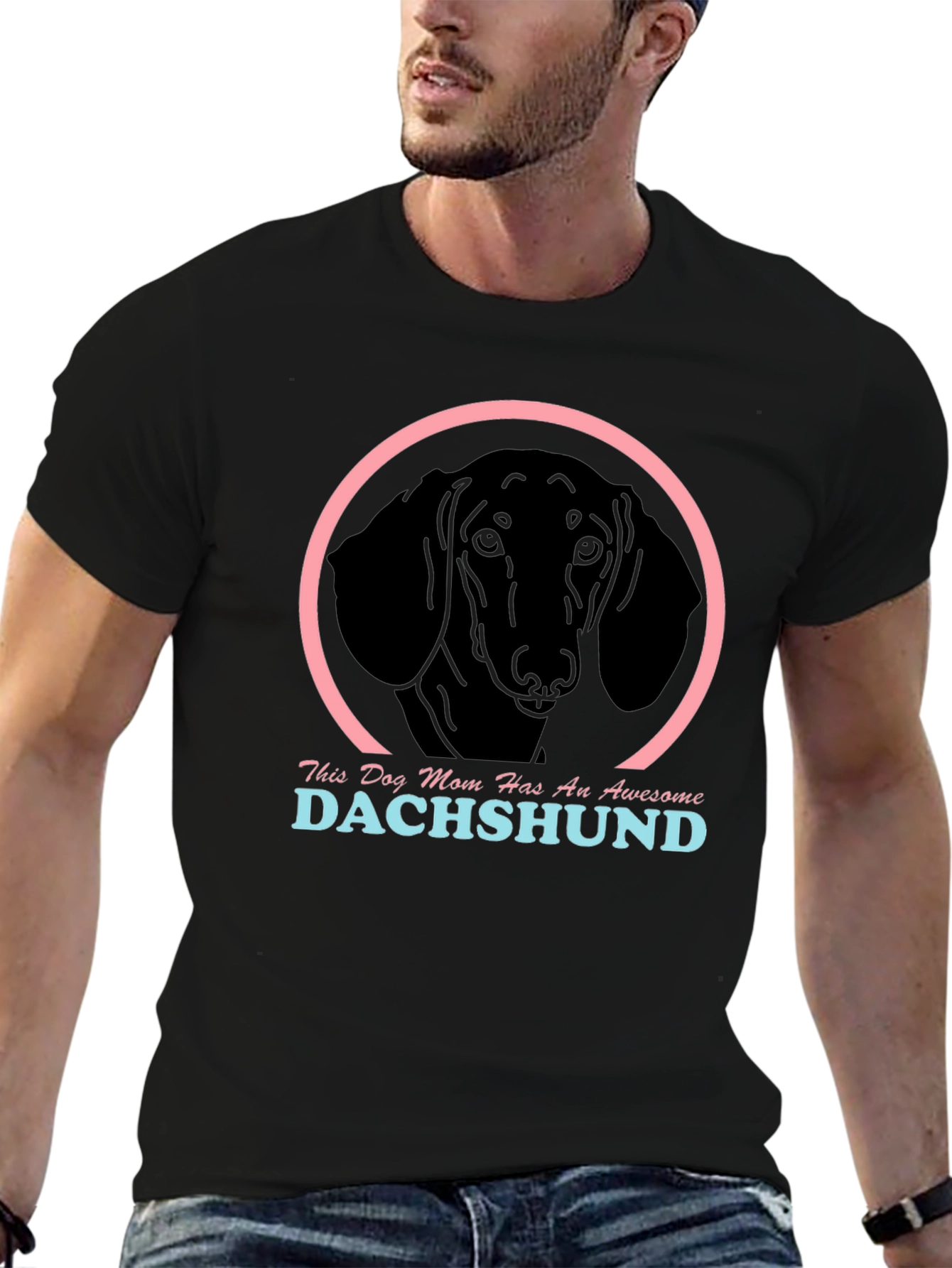 Dachshund Mom Graphic Tee - Black Cotton Shirt