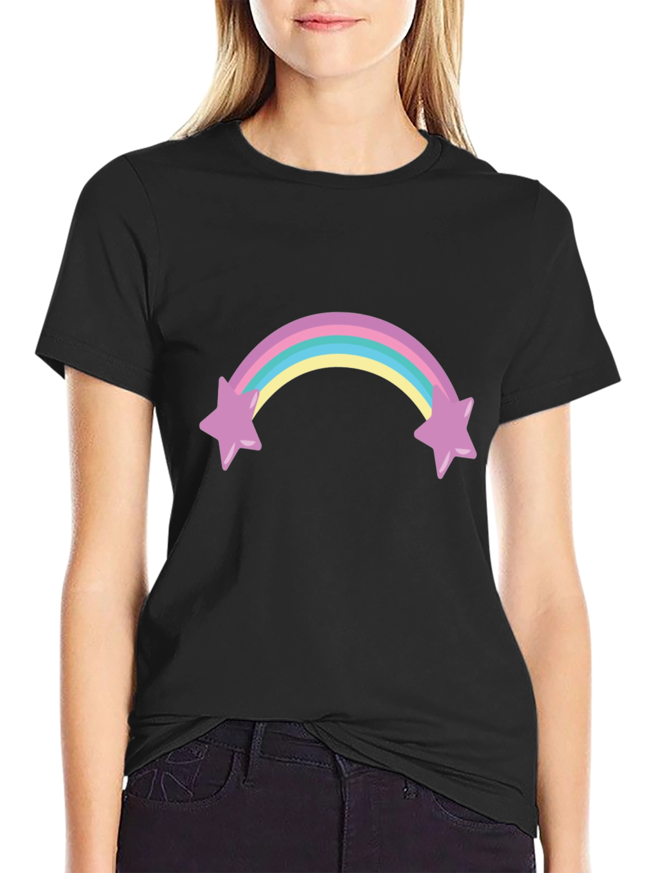 Rainbow Star T-Shirt - Black Cotton Blend