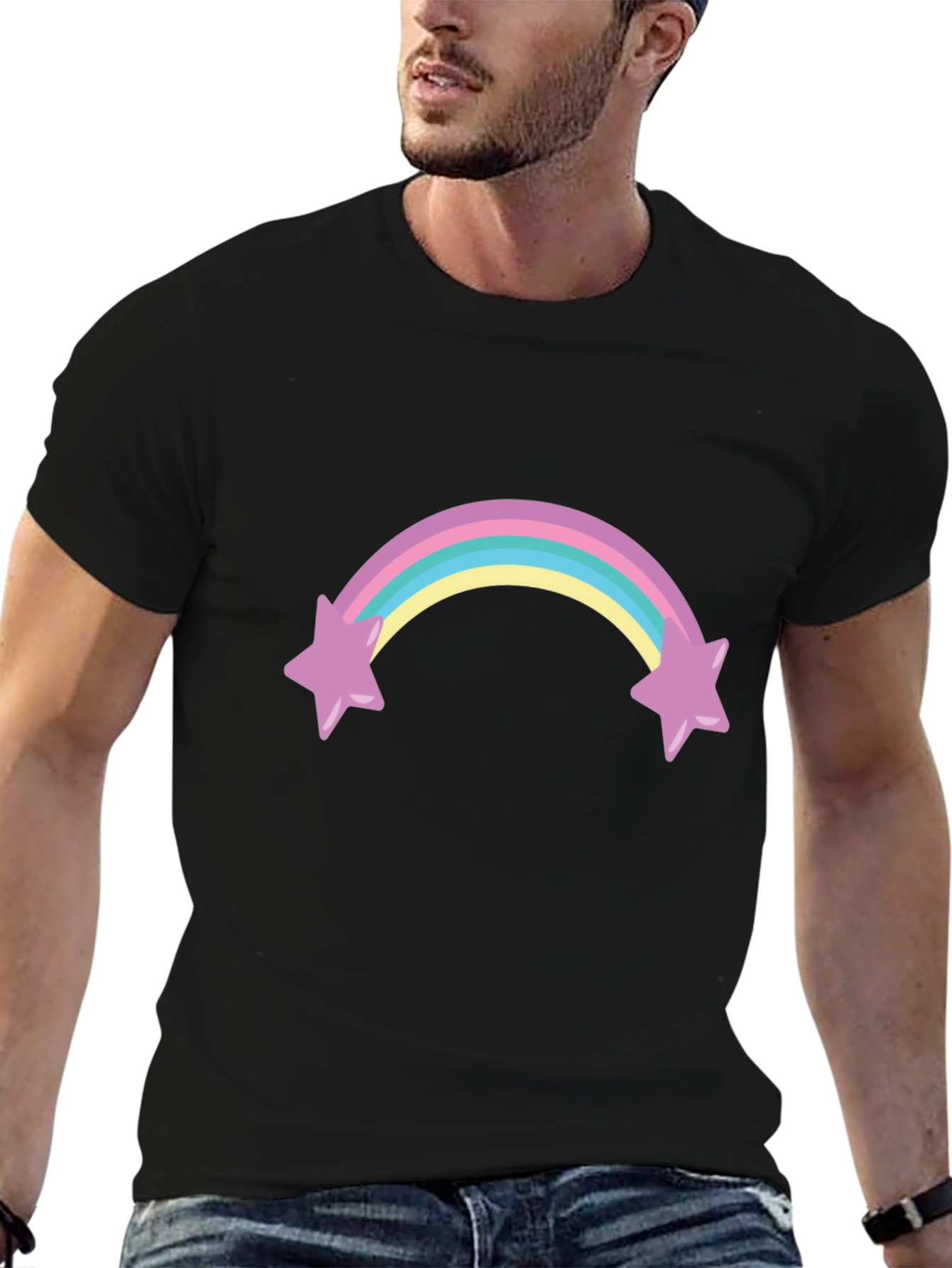 Rainbow Star T-Shirt - Black Cotton Blend
