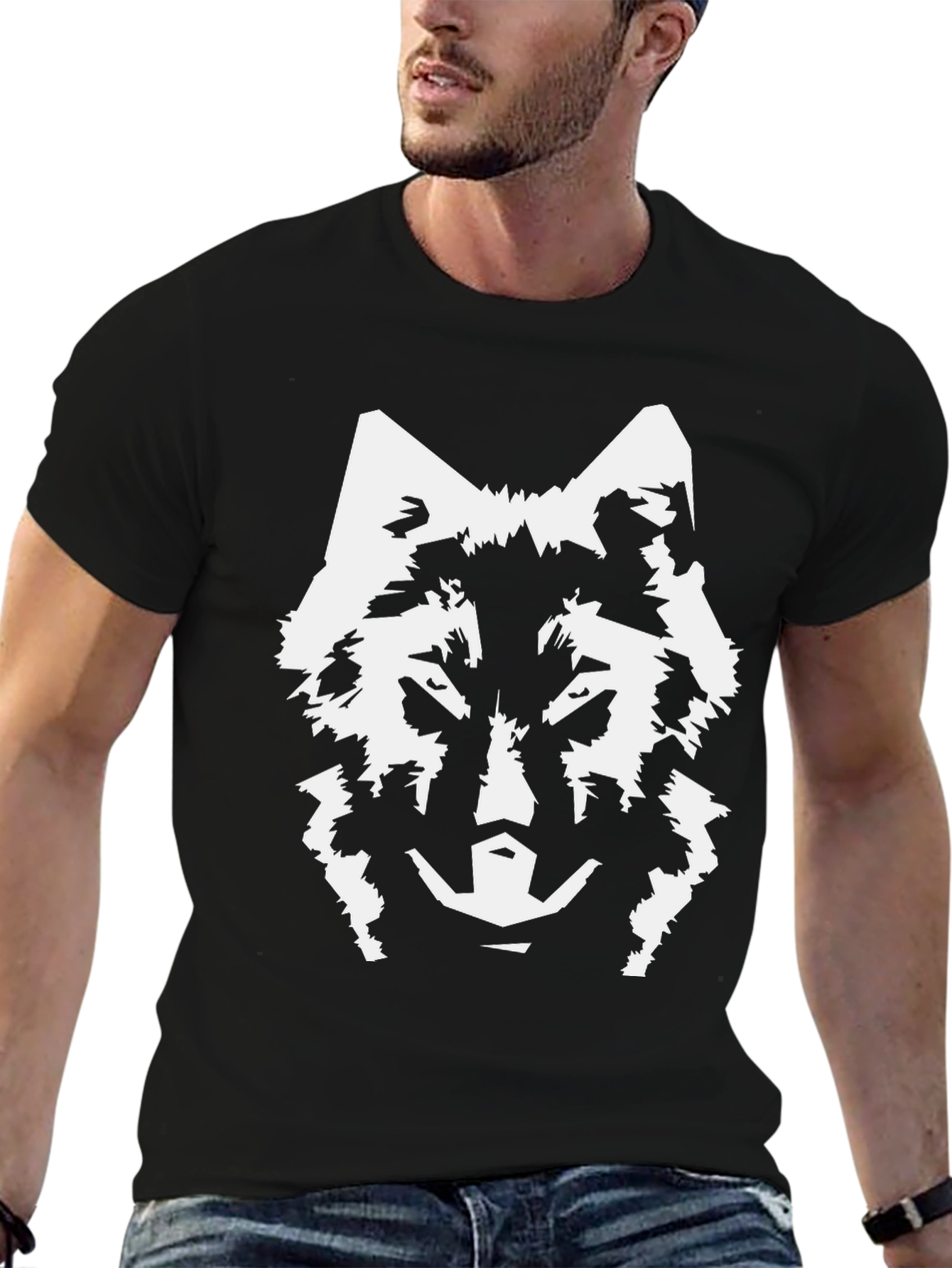 Wolf Graphic Tee - Black Cotton Blend T-Shirt
