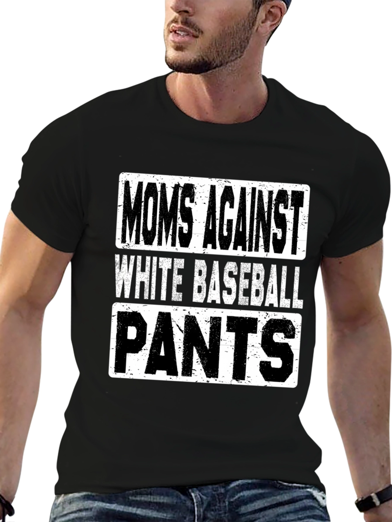Moms Against White Baseball Pants Graphic T-Shirt