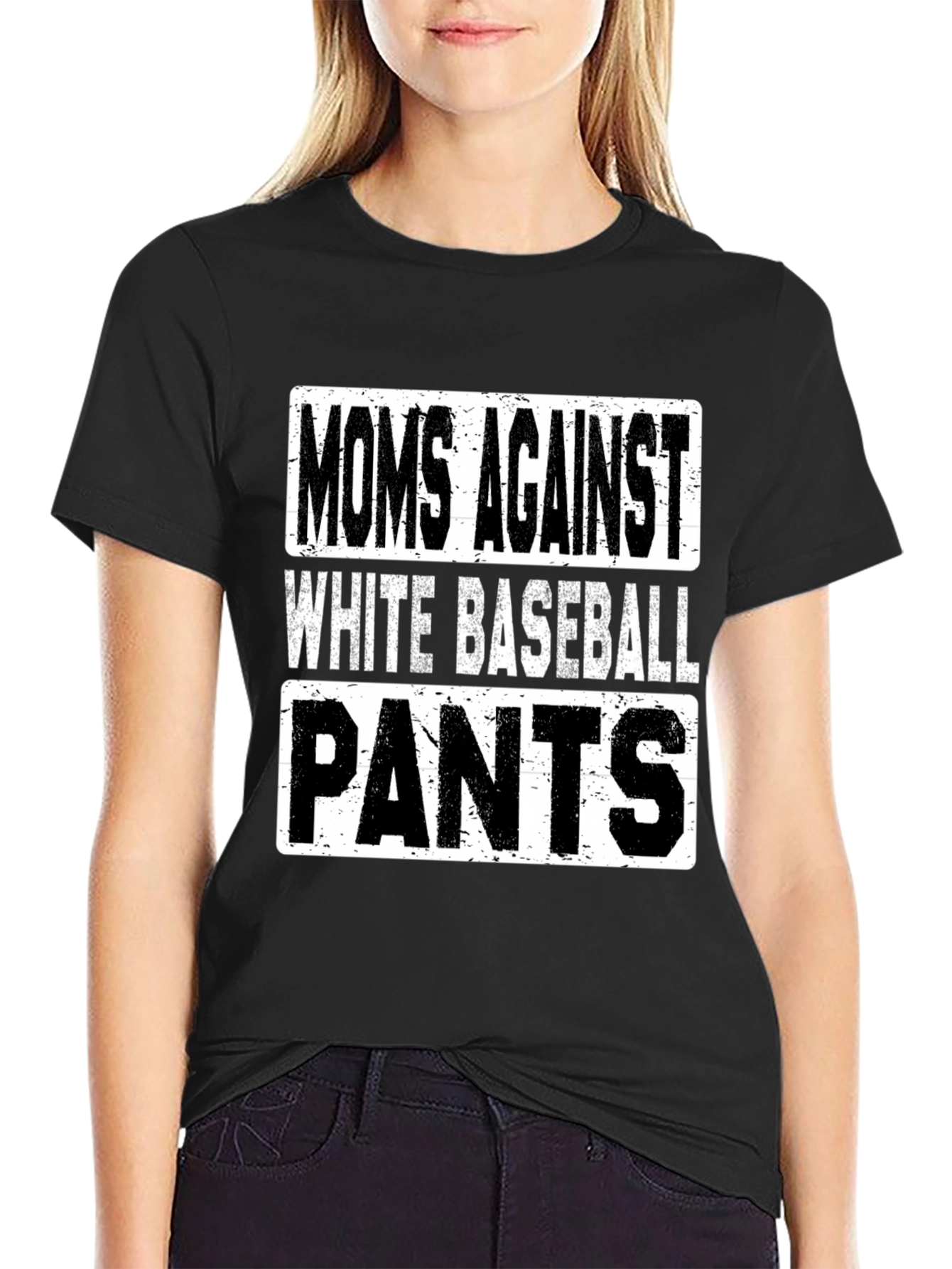 Moms Against White Baseball Pants Graphic T-Shirt