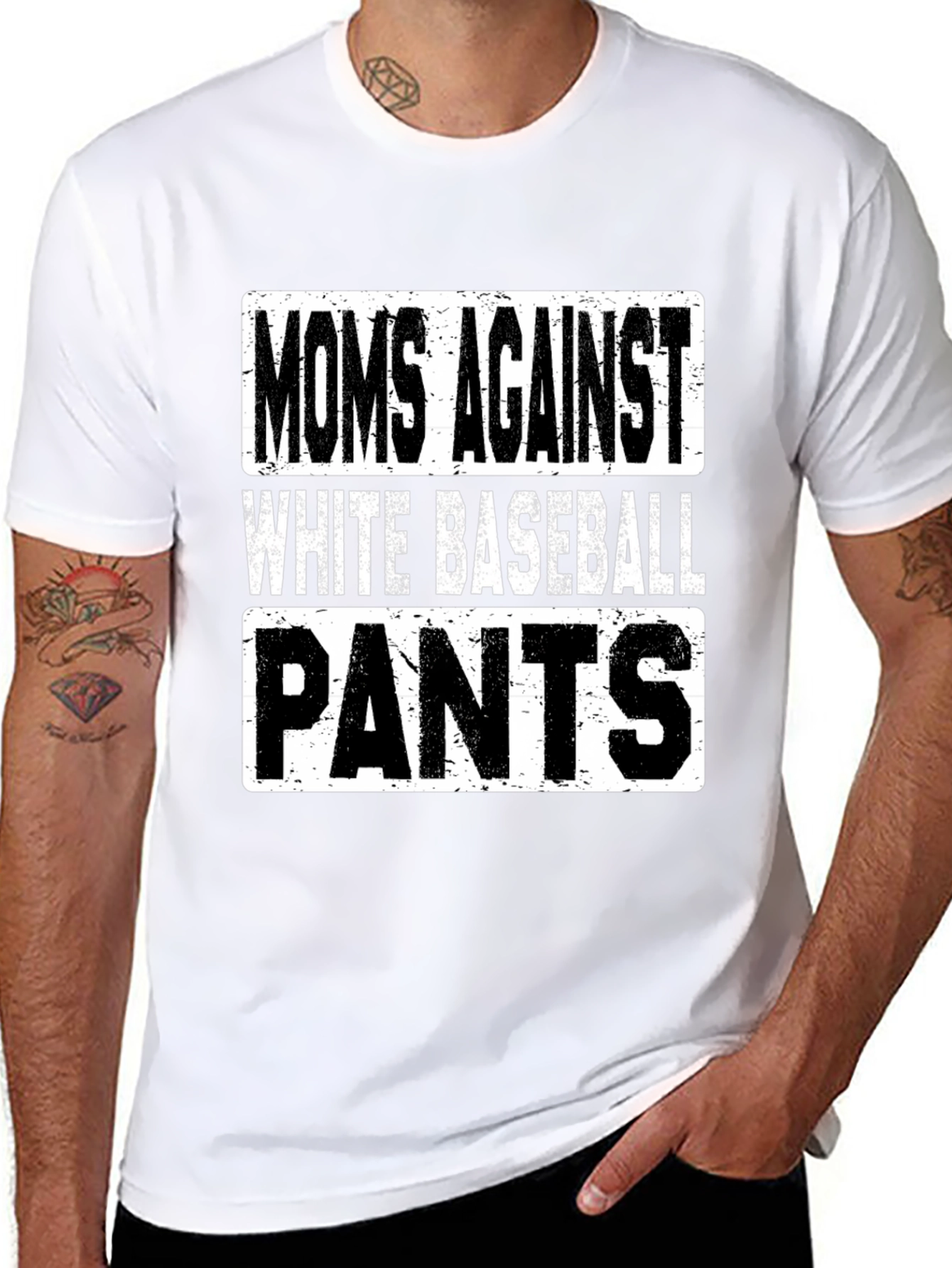Moms Against White Baseball Pants Graphic T-Shirt