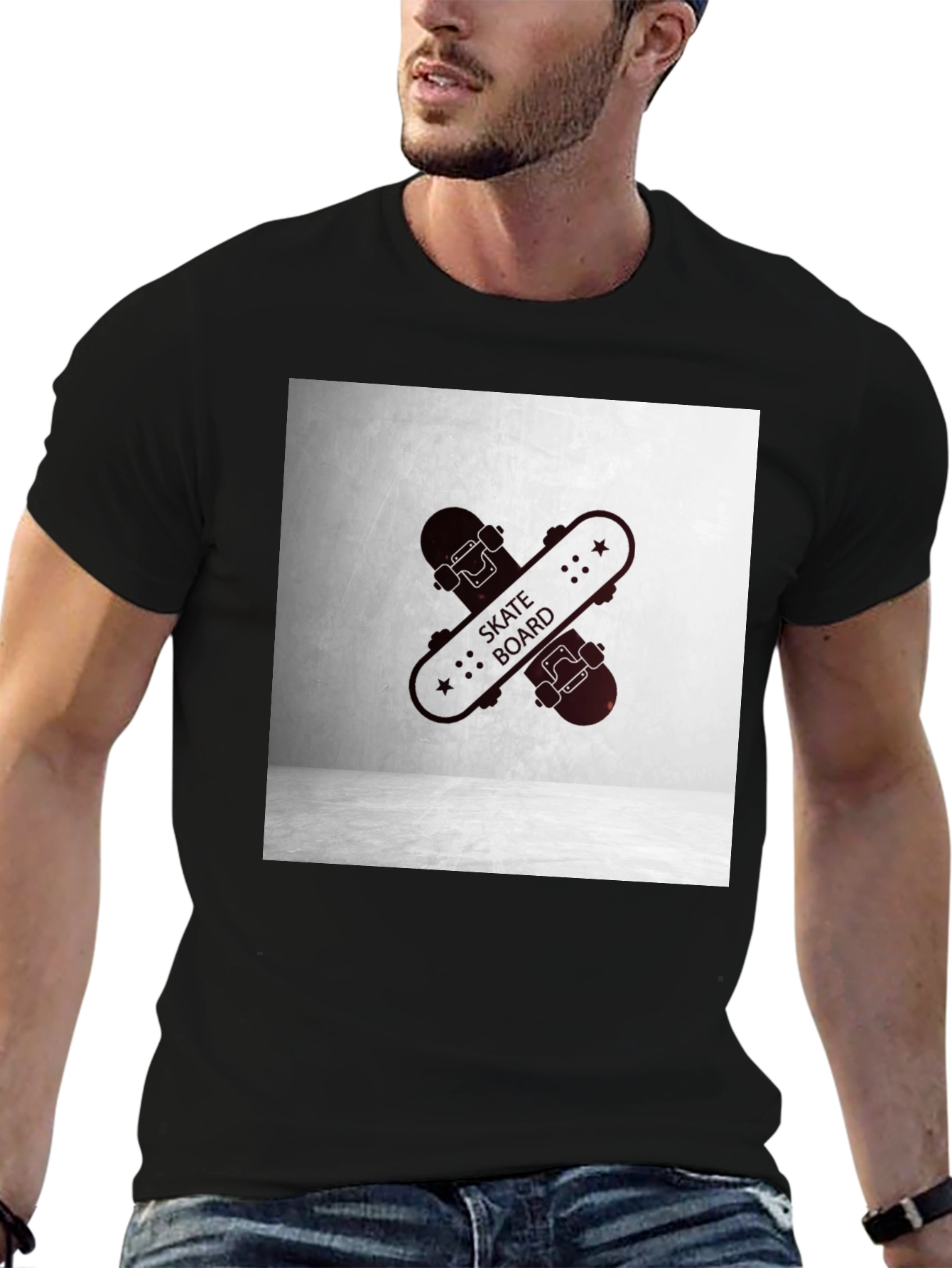 Black Skateboard Graphic Tee - Casual Streetwear Style