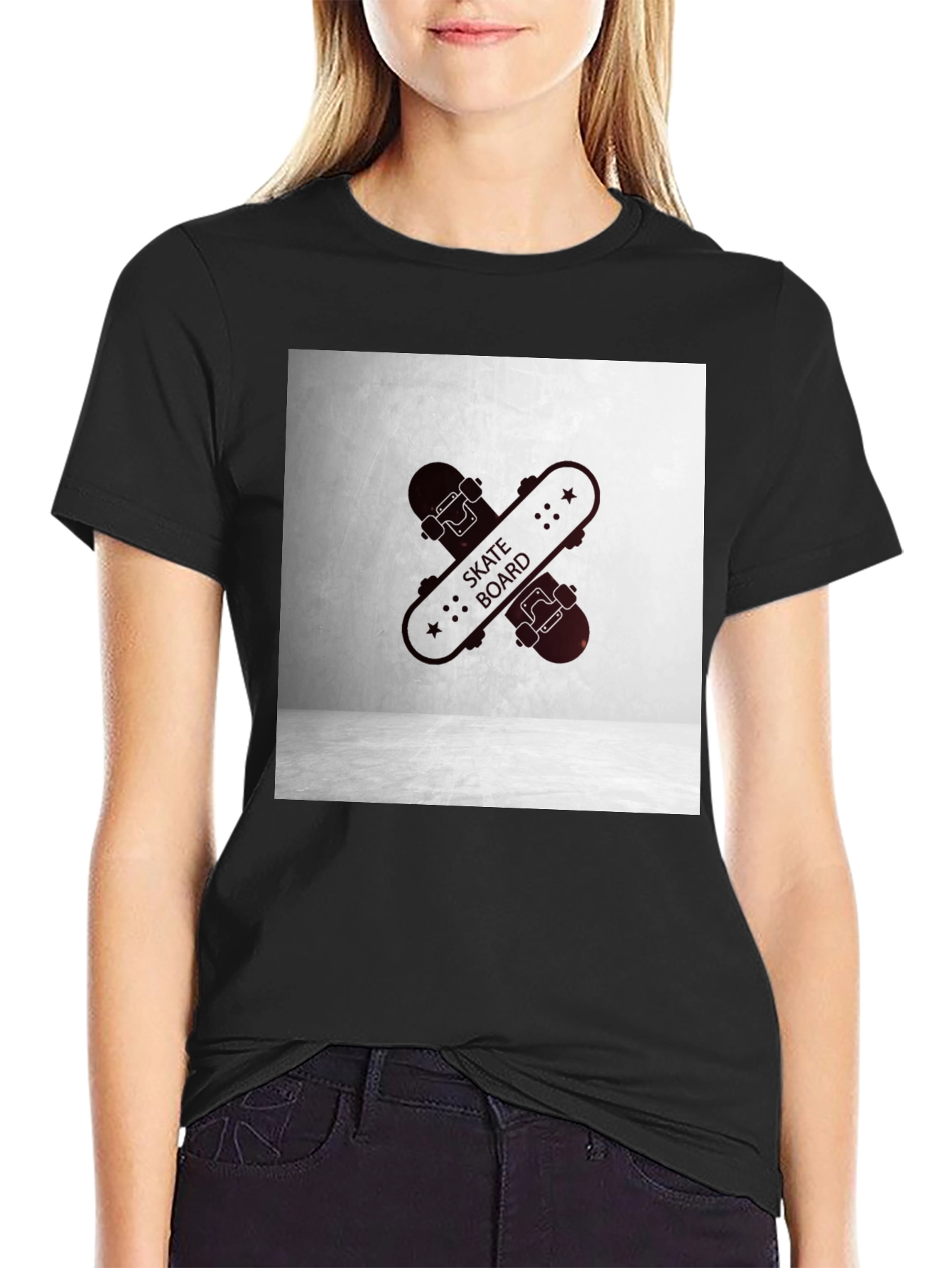 Black Skateboard Graphic Tee - Casual Streetwear Style