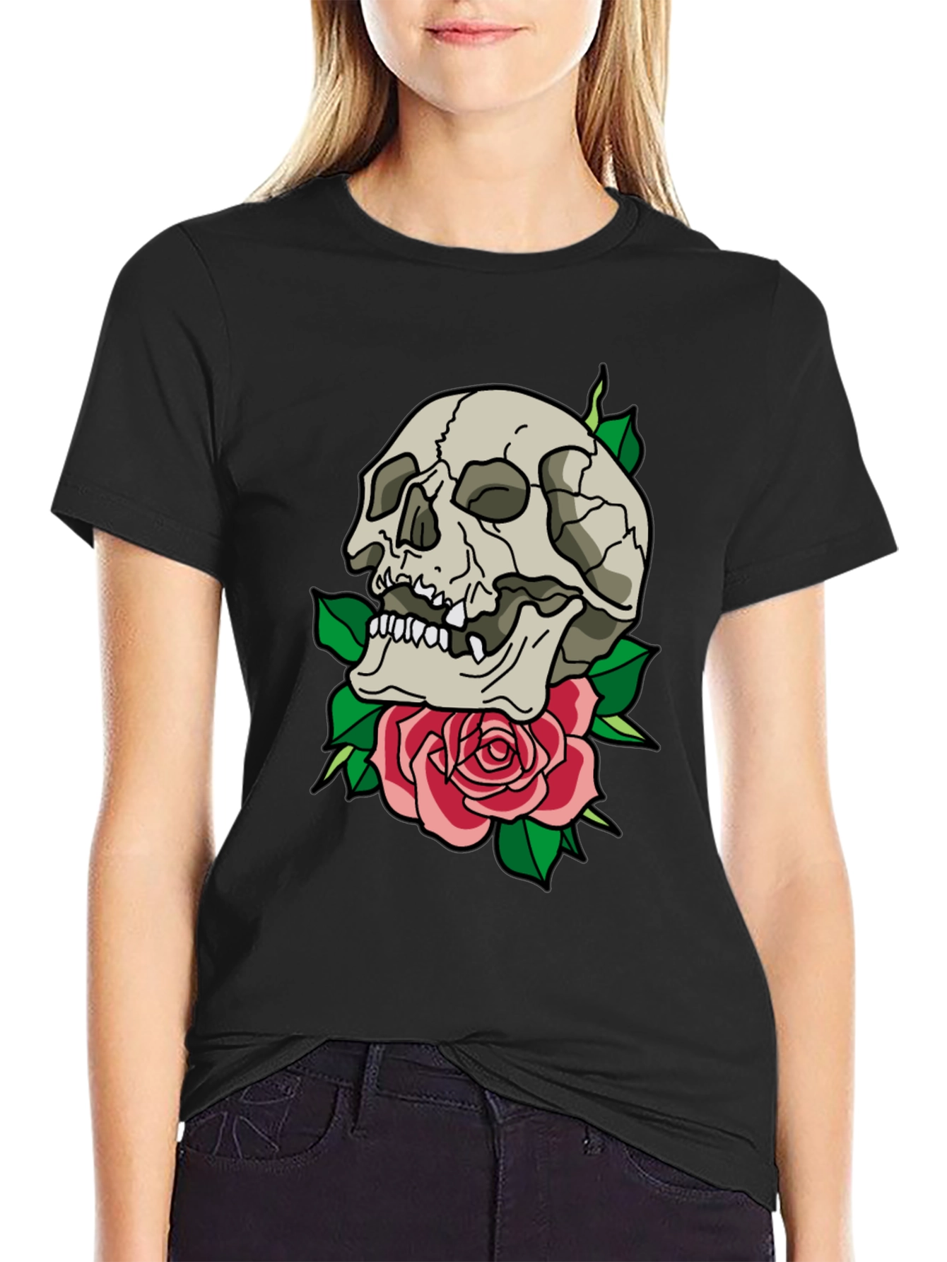 Skull & Rose Graphic T-Shirt - Trendy Casual Tee