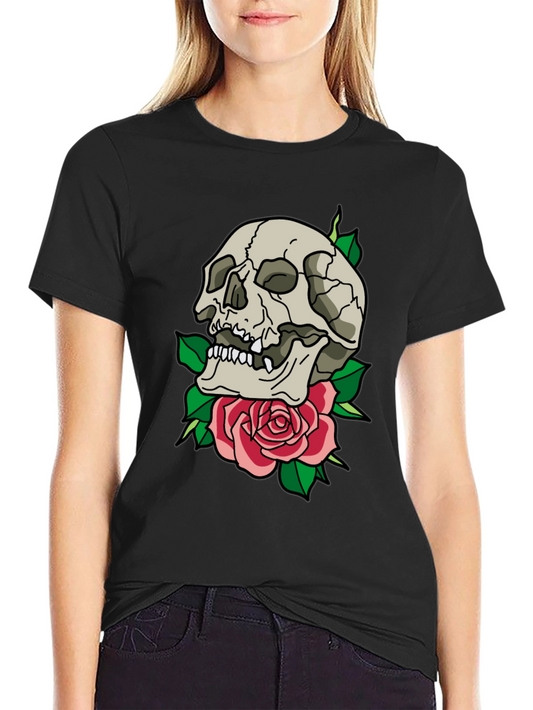 Skull & Rose Graphic T-Shirt - Trendy Casual Tee