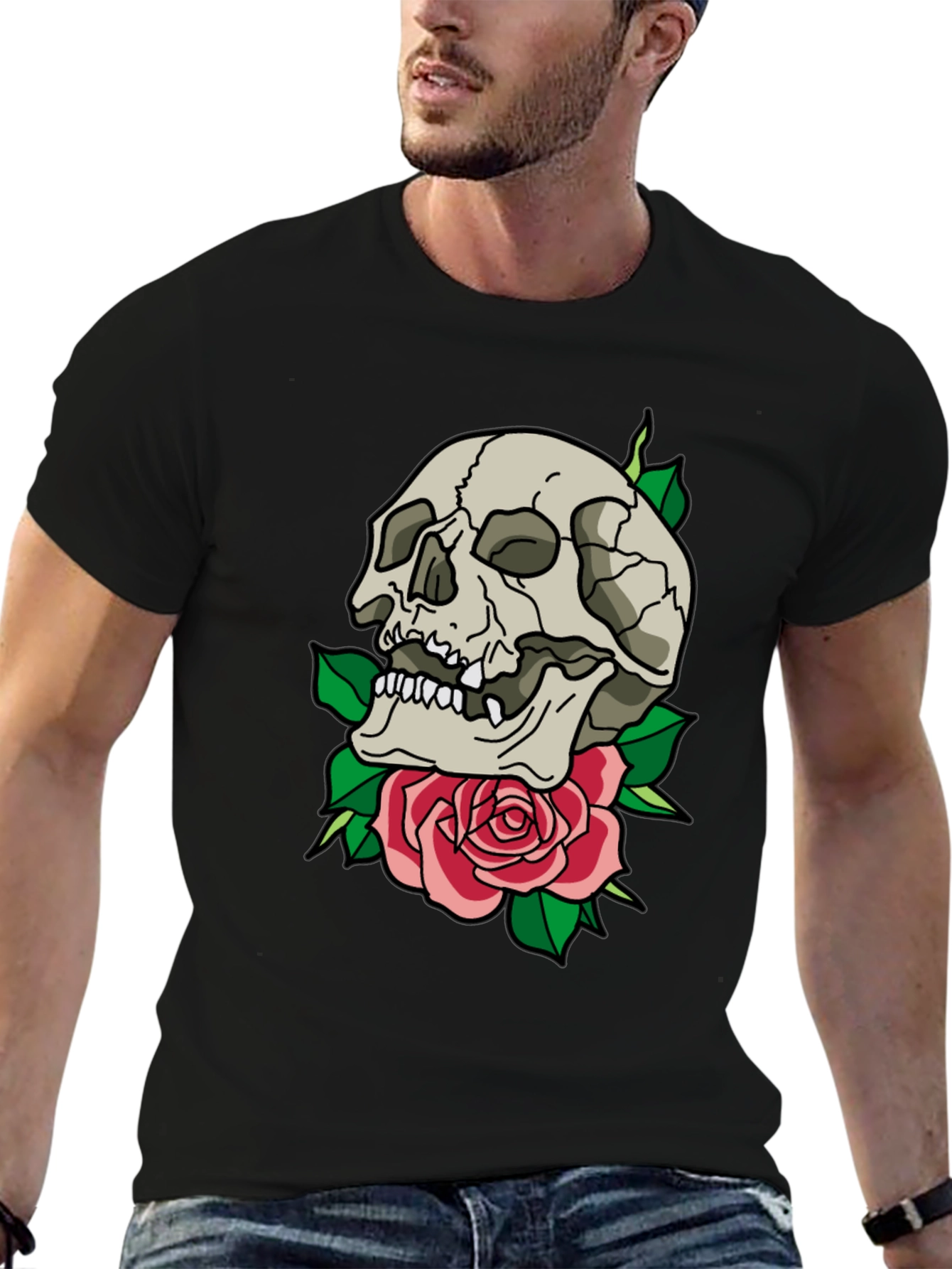 Skull & Rose Graphic T-Shirt - Trendy Casual Tee