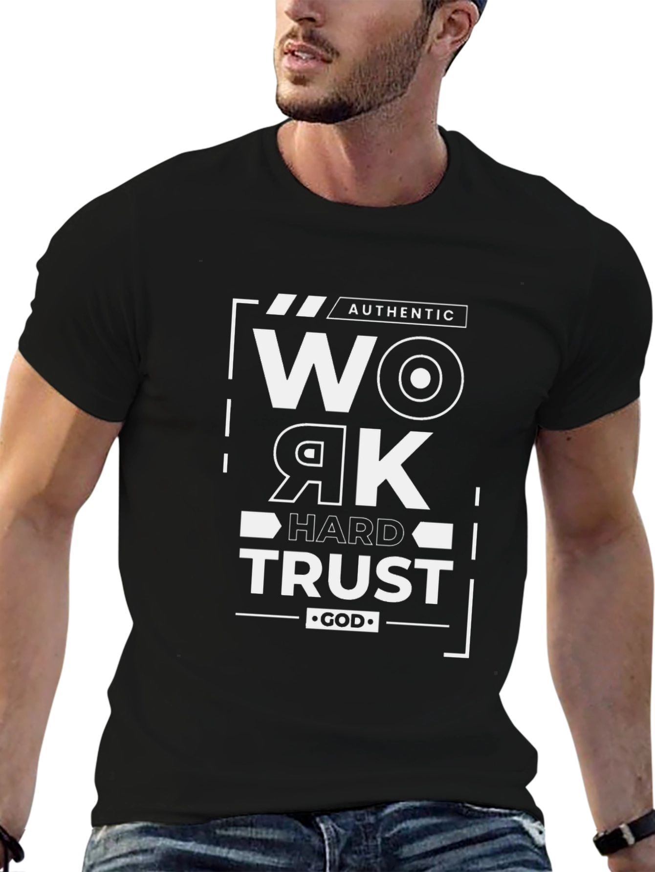 Work Hard Trust God Black Graphic Tee