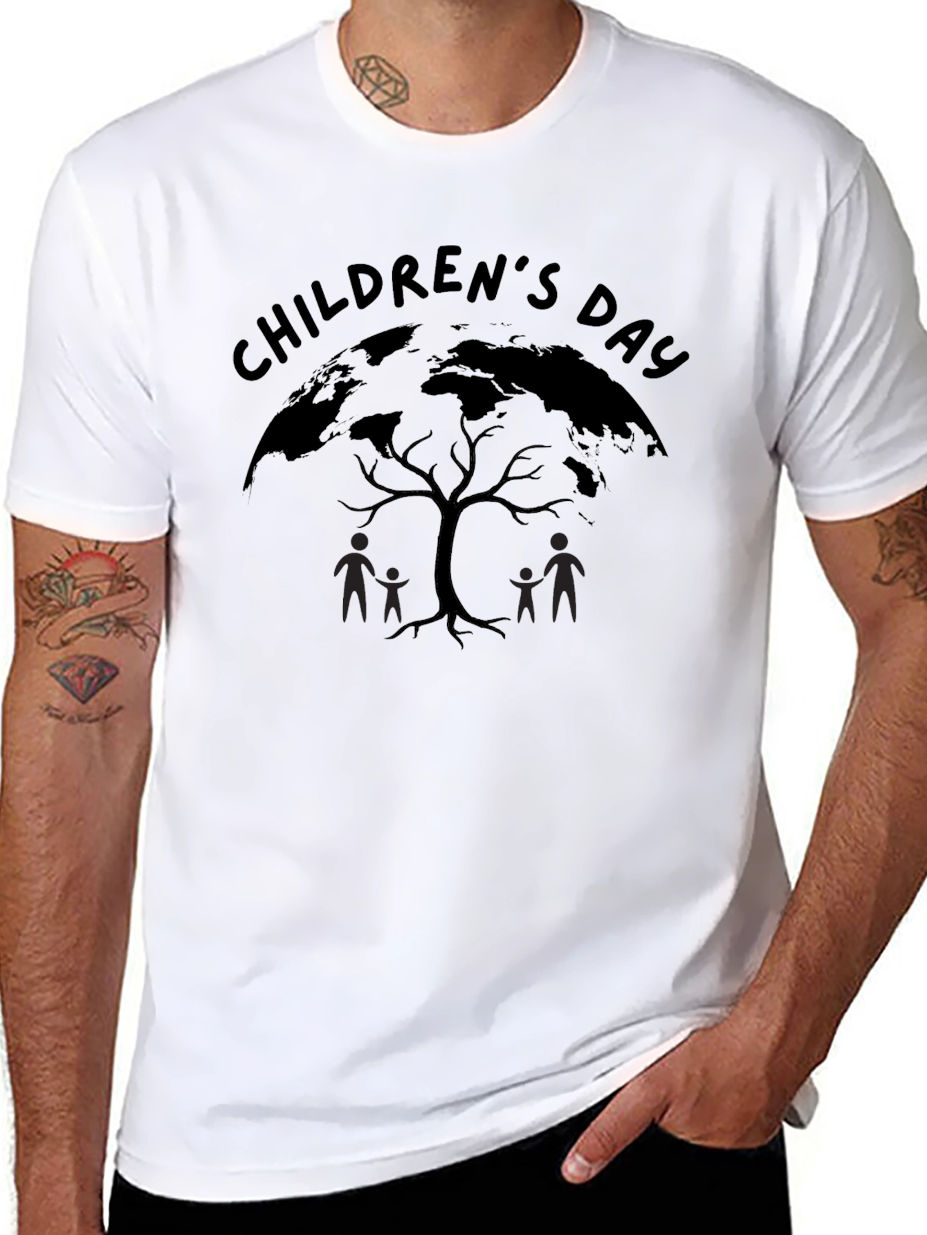 Childrens Day Globe Tree Black T-Shirt