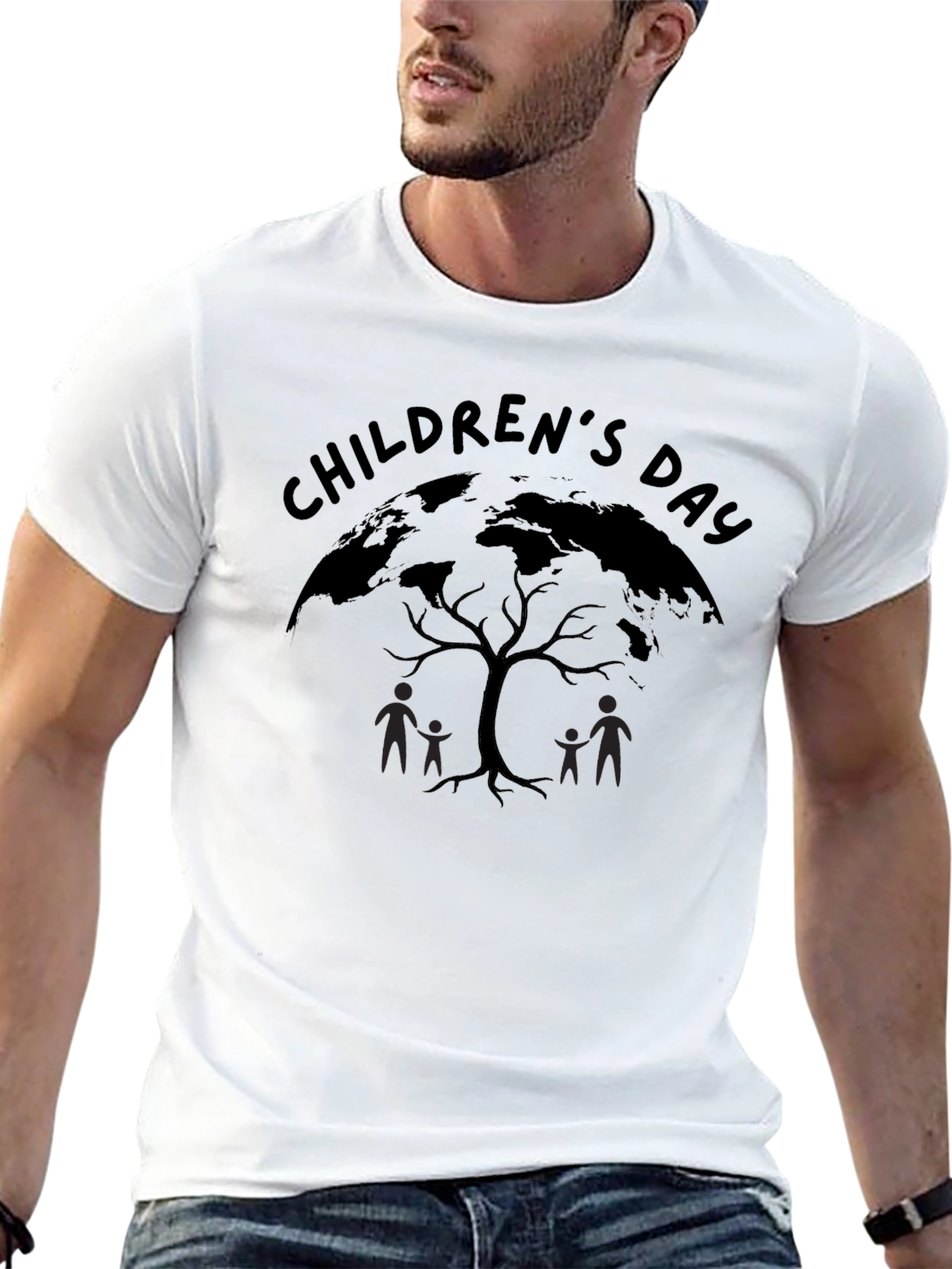 Childrens Day Globe Tree Black T-Shirt
