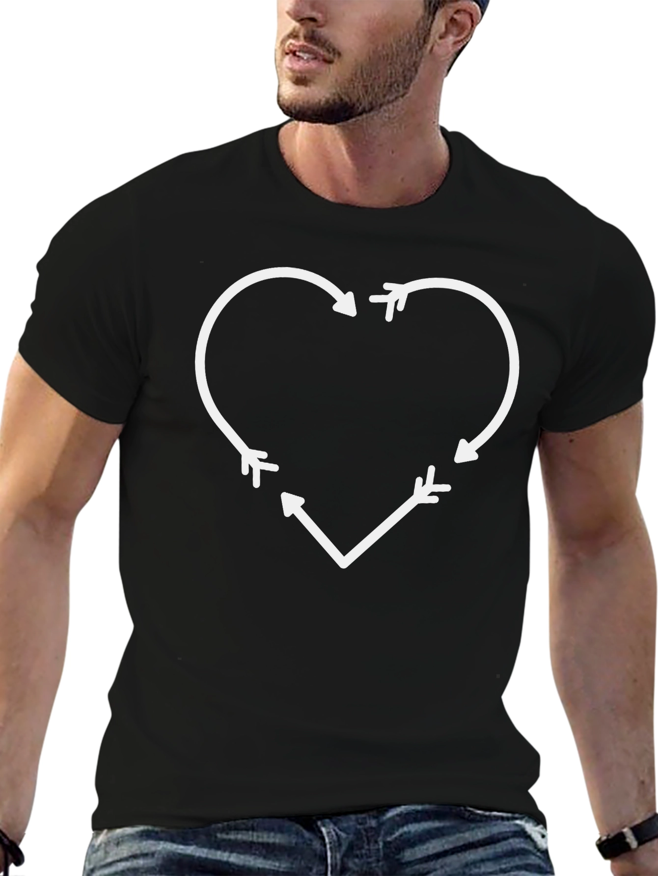 Heart Arrow Graphic T-Shirt - Black Cotton Casual Tee
