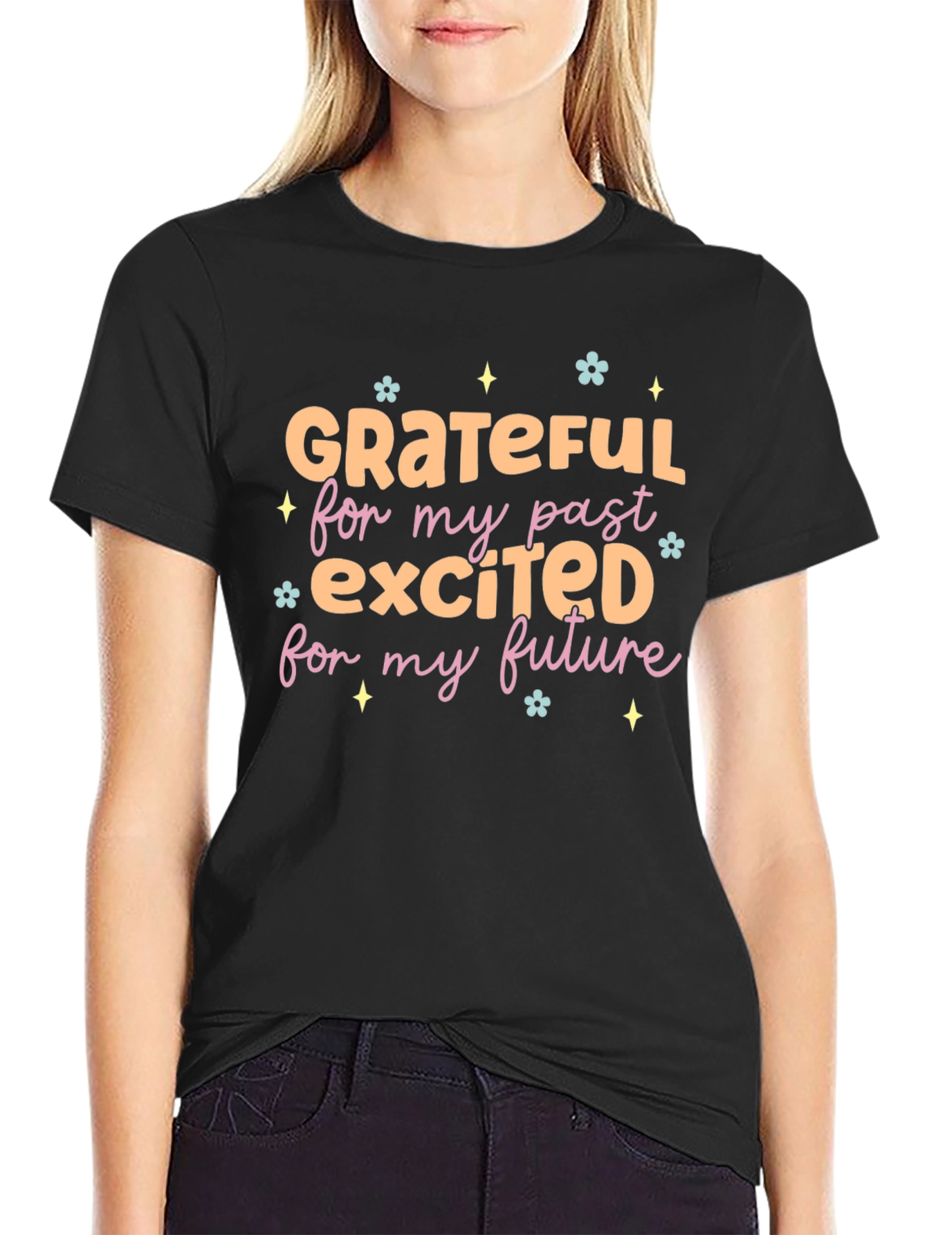 Grateful Past Excited Future Black Graphic Tee