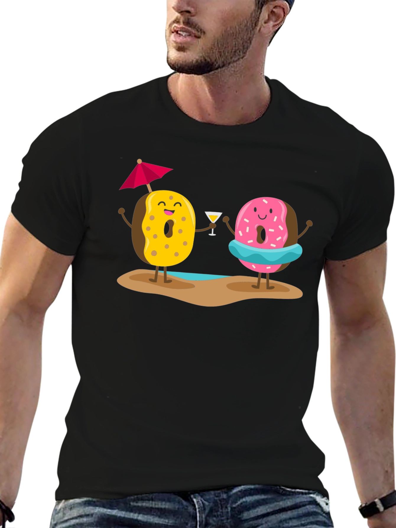 Donut Beach T-Shirt: Fun Summer Cartoon Graphic Tee