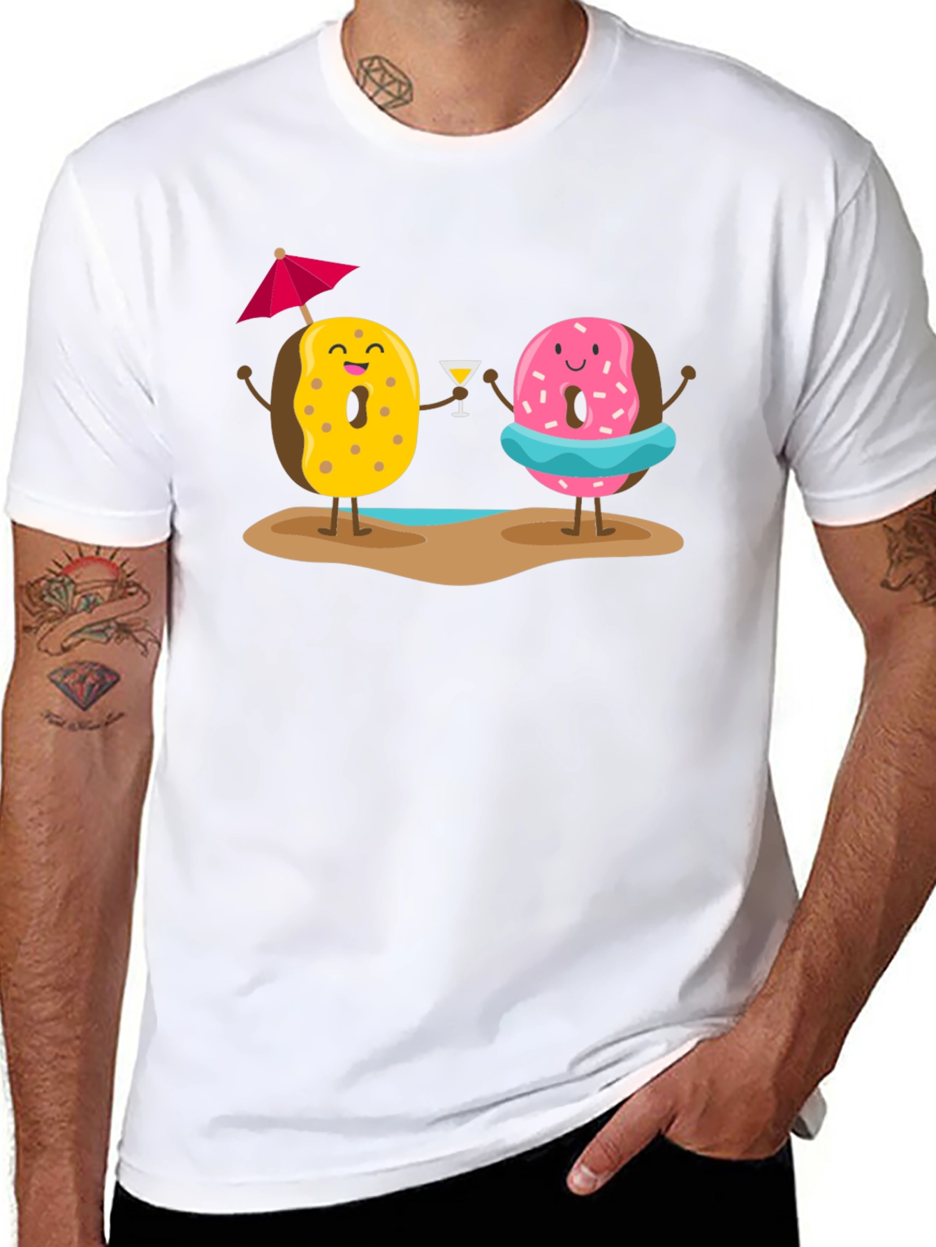 Donut Beach T-Shirt: Fun Summer Cartoon Graphic Tee