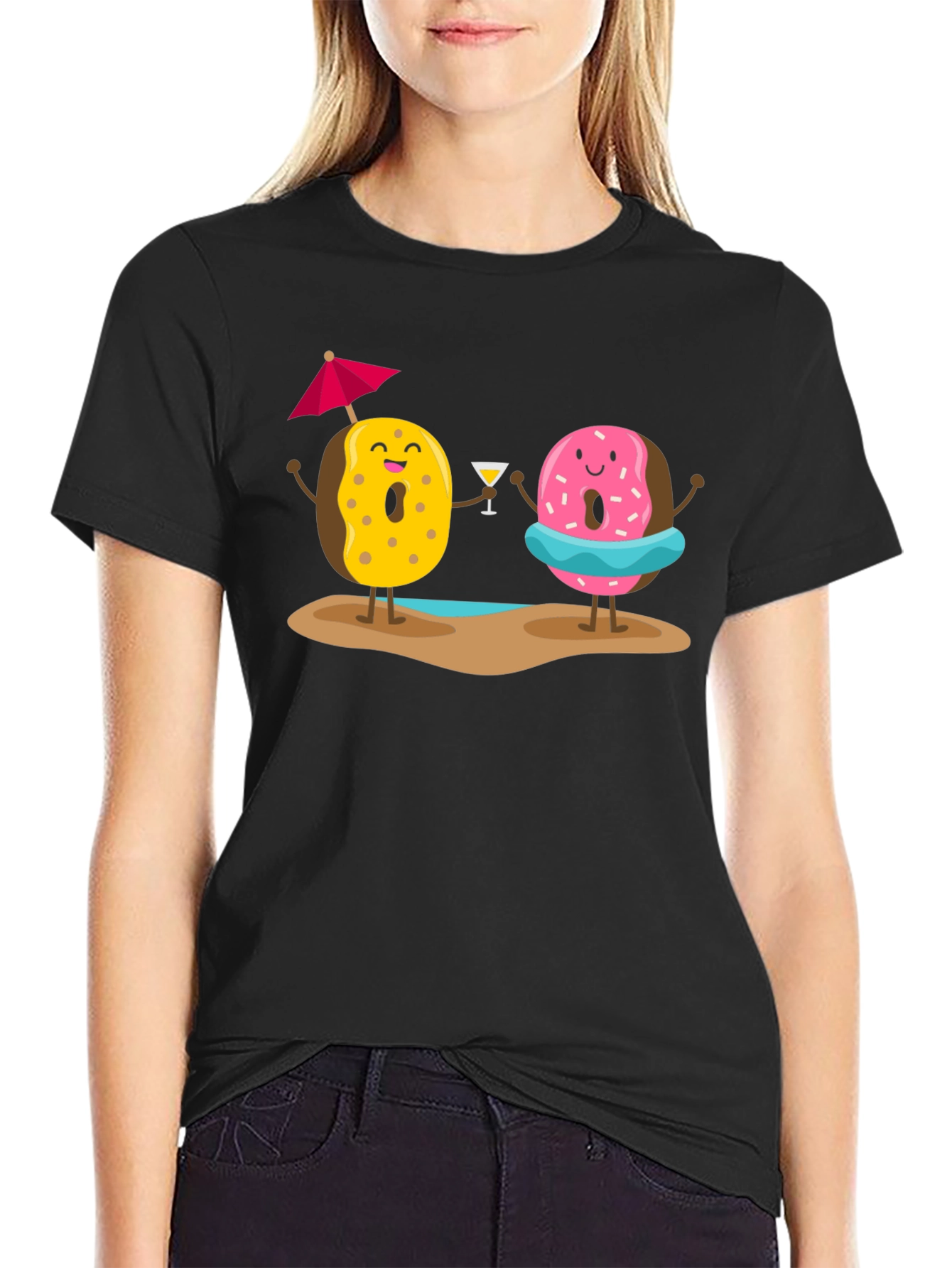 Donut Beach T-Shirt: Fun Summer Cartoon Graphic Tee