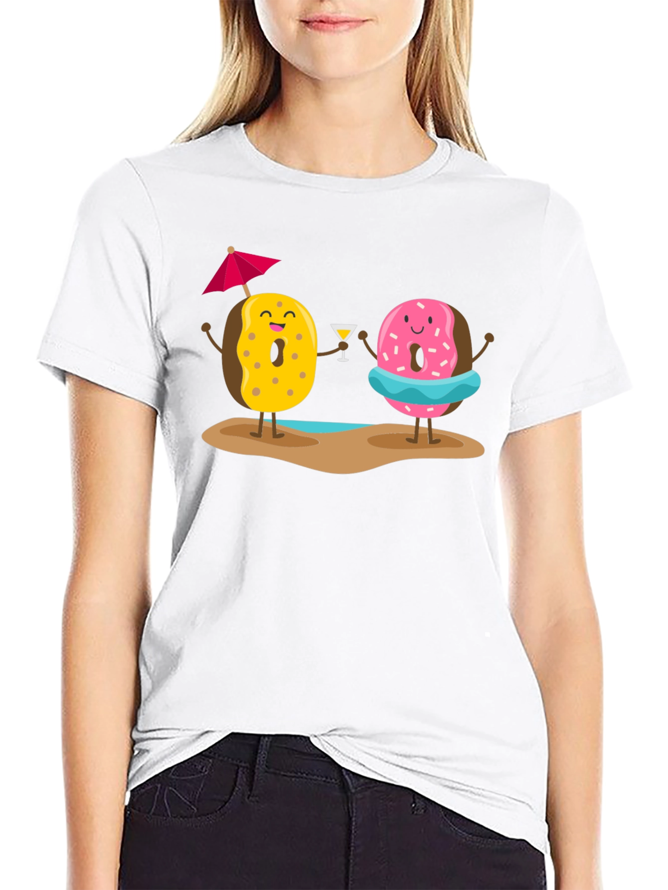 Donut Beach T-Shirt: Fun Summer Cartoon Graphic Tee