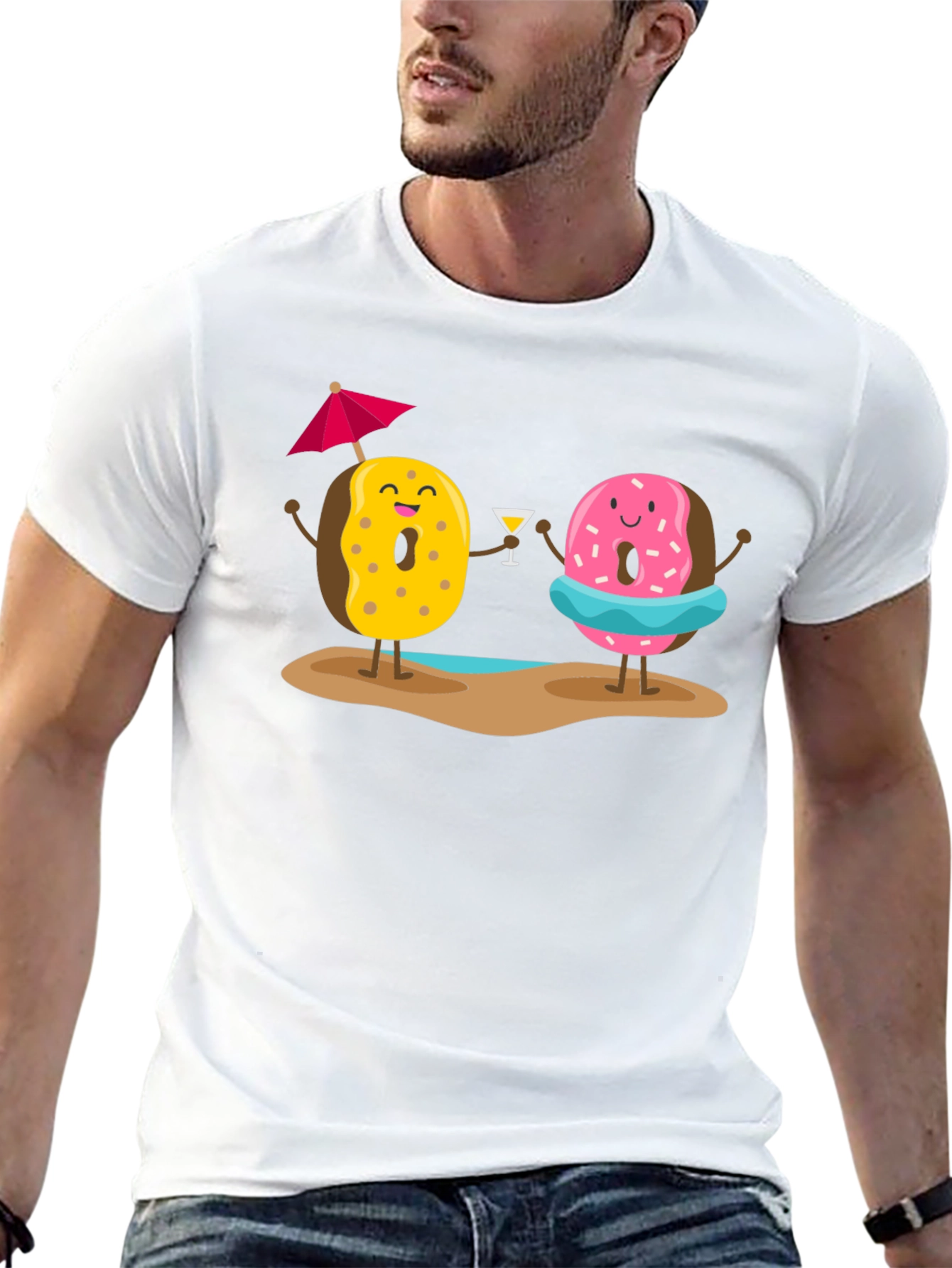 Donut Beach T-Shirt: Fun Summer Cartoon Graphic Tee