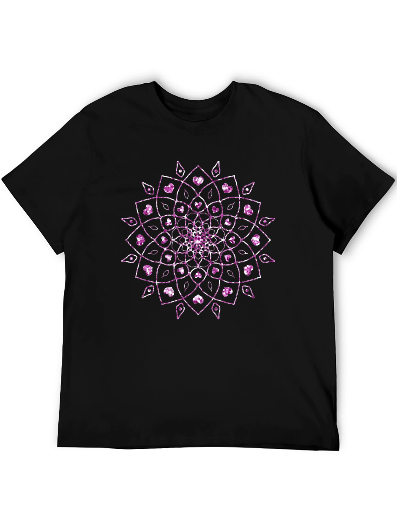 Mens Black T-Shirt with Purple Mandala Design