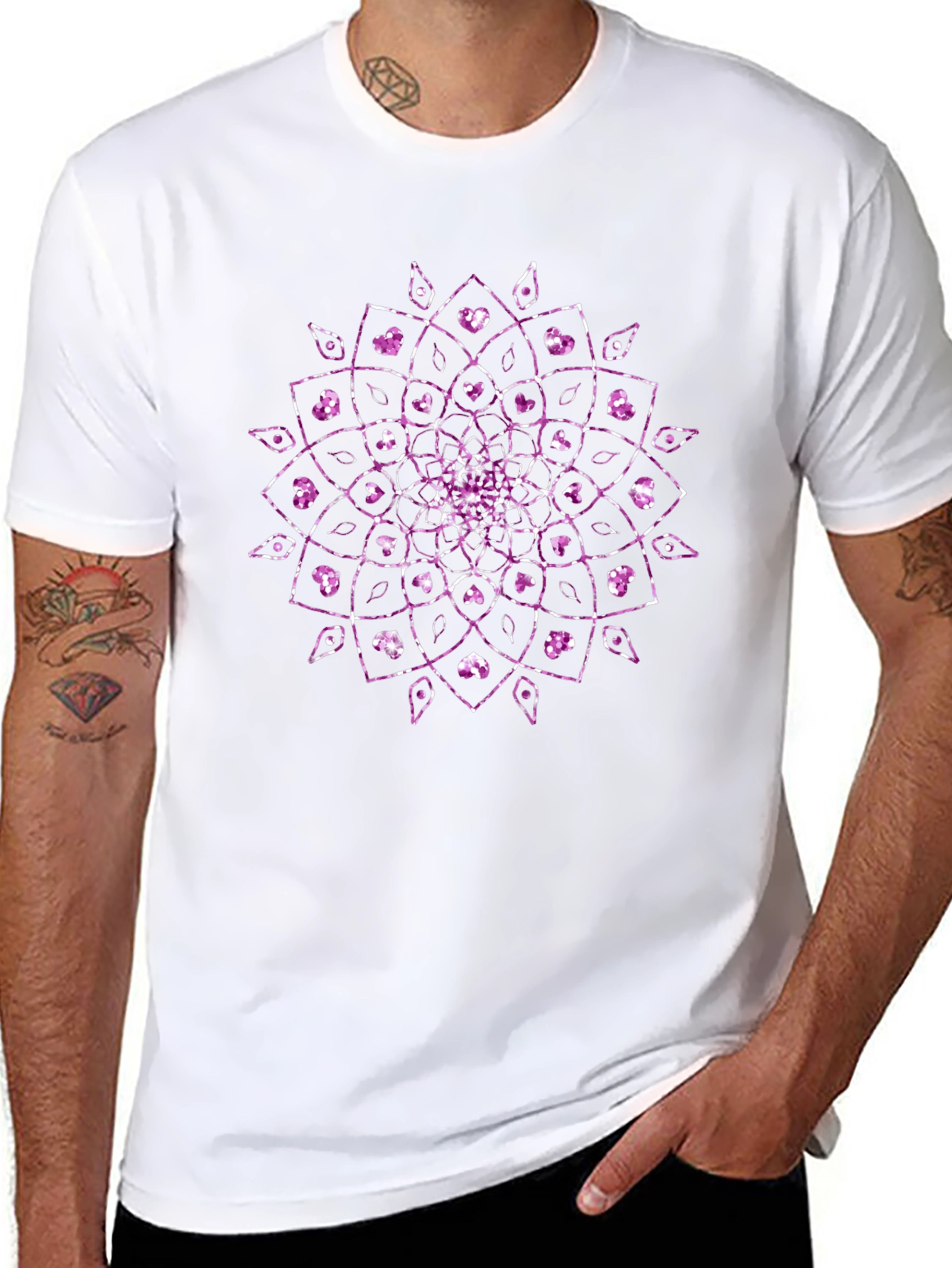 Mens Black T-Shirt with Purple Mandala Design