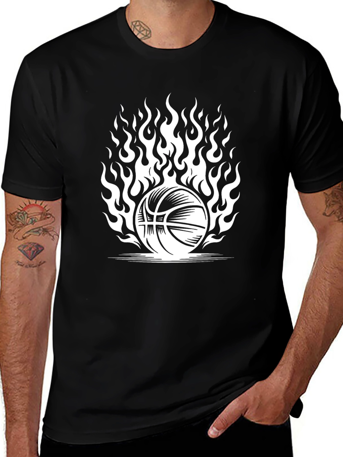 Flaming Basketball Graphic T-Shirt
