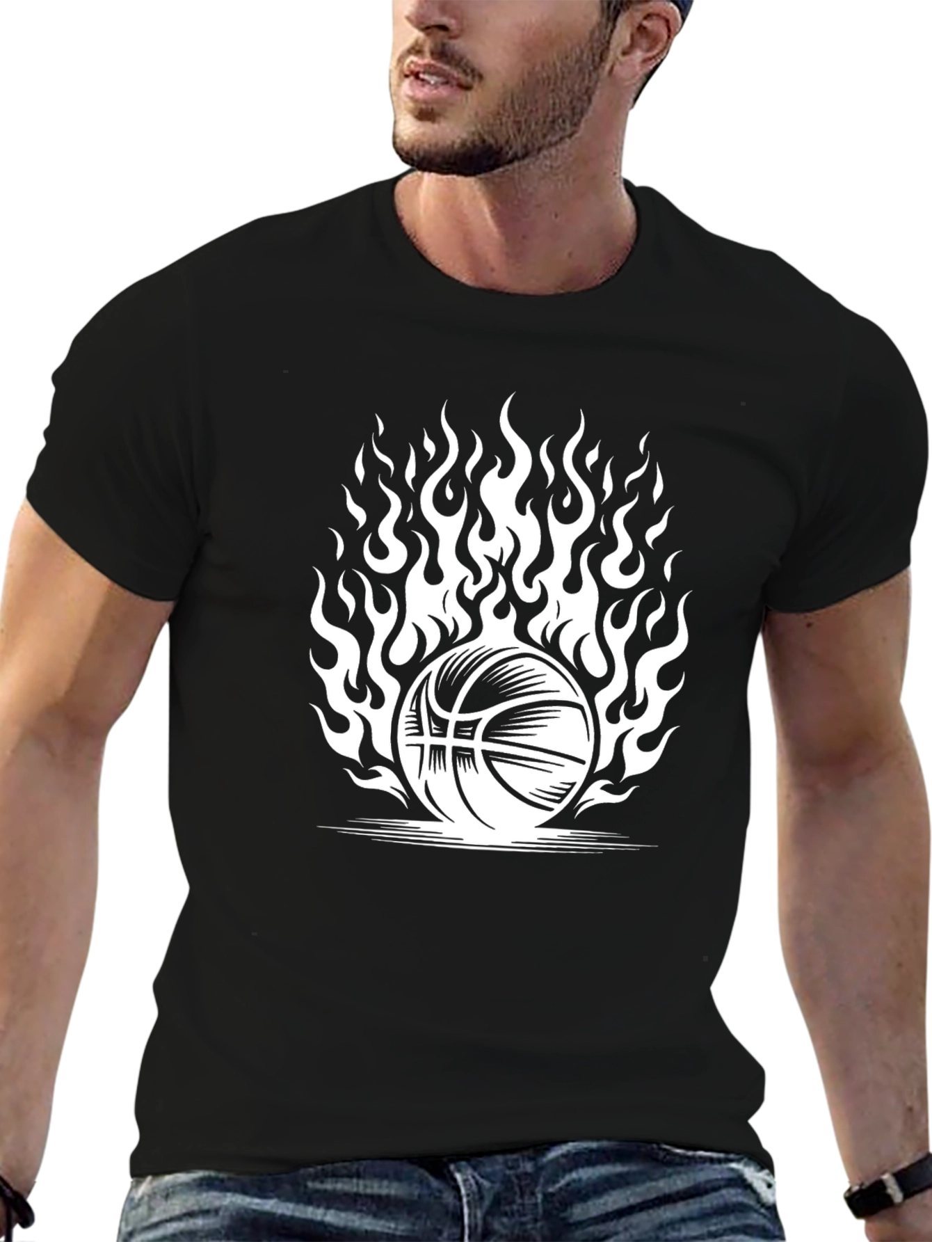 Flaming Basketball Graphic T-Shirt