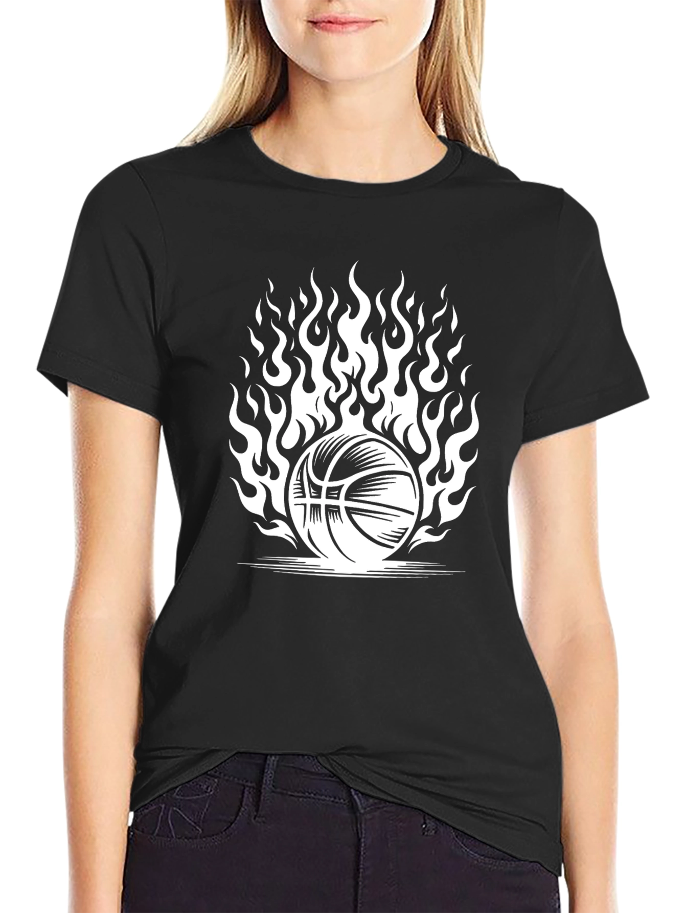 Flaming Basketball Graphic T-Shirt