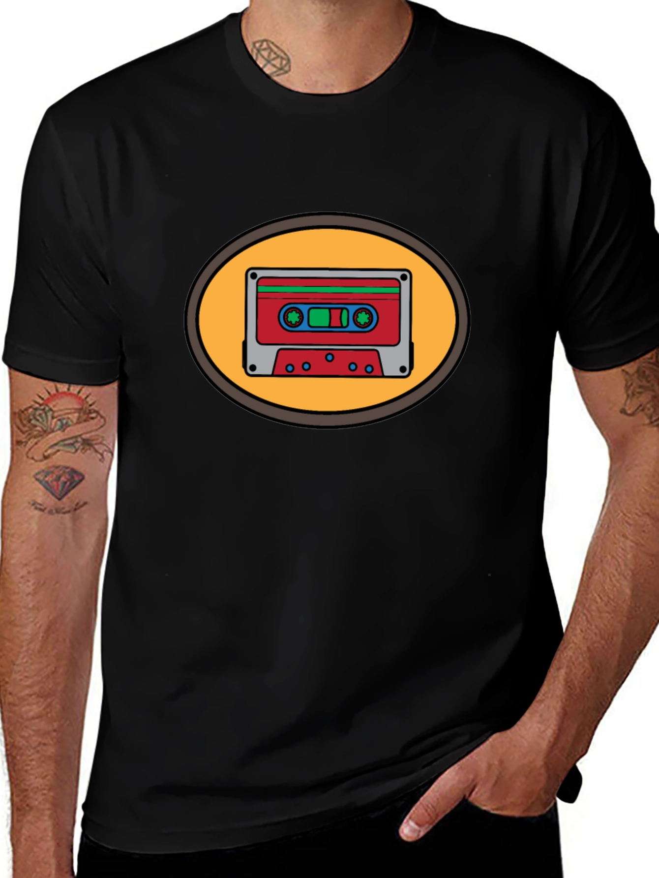 Retro Cassette Tape Graphic Tee - Black