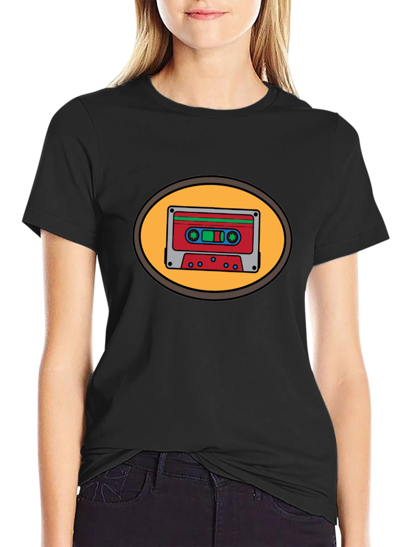 Retro Cassette Tape Graphic Tee - Black