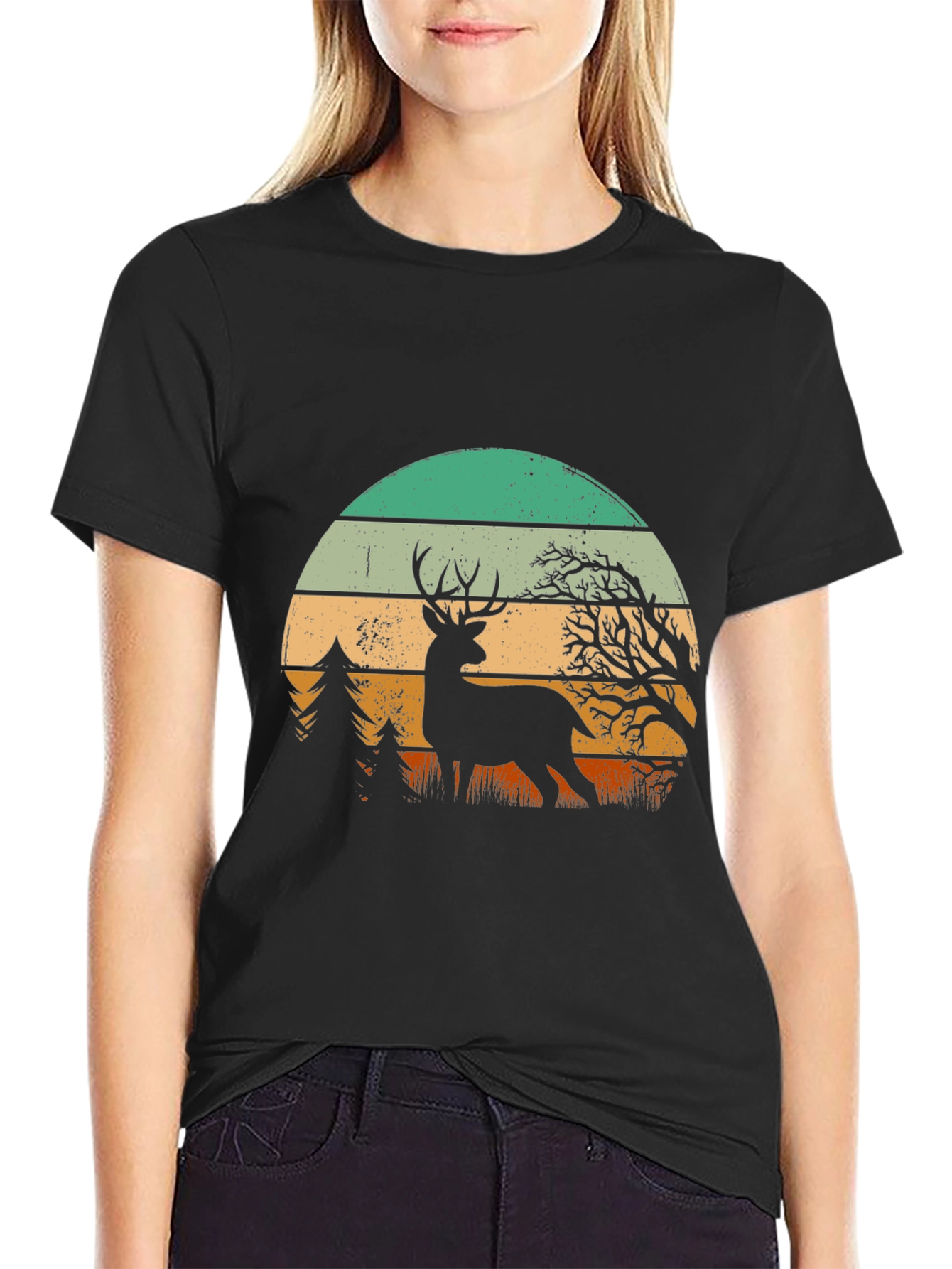 Retro Deer Sunset Graphic Tee