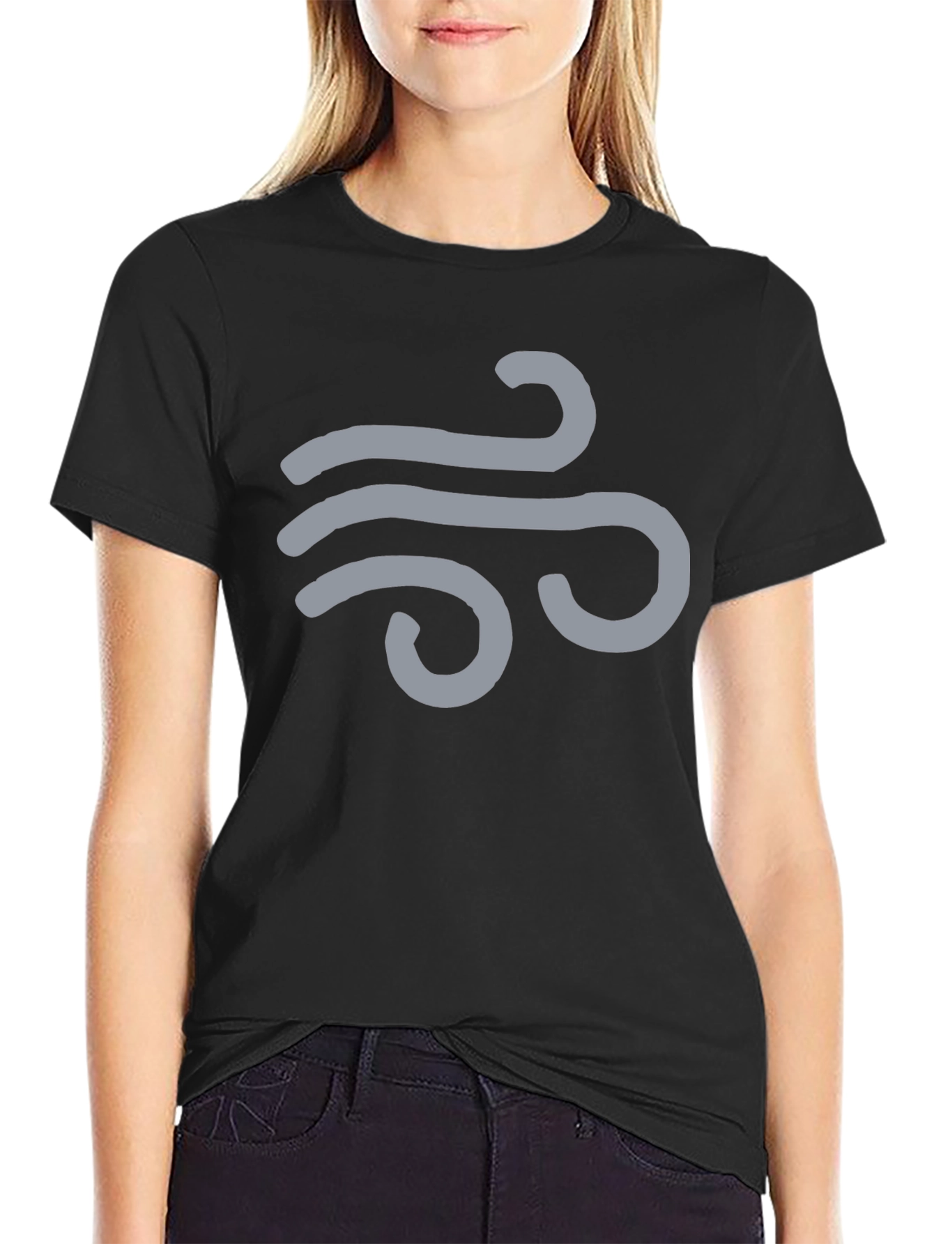 Mens Black T-Shirt with Wind Symbol Design