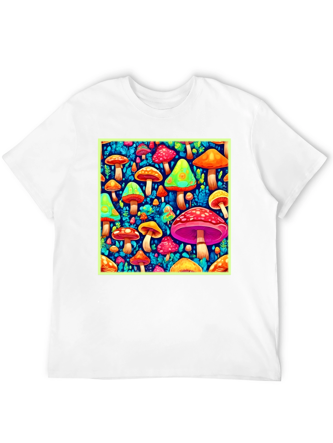 Psychedelic Mushroom Print Black T-Shirt